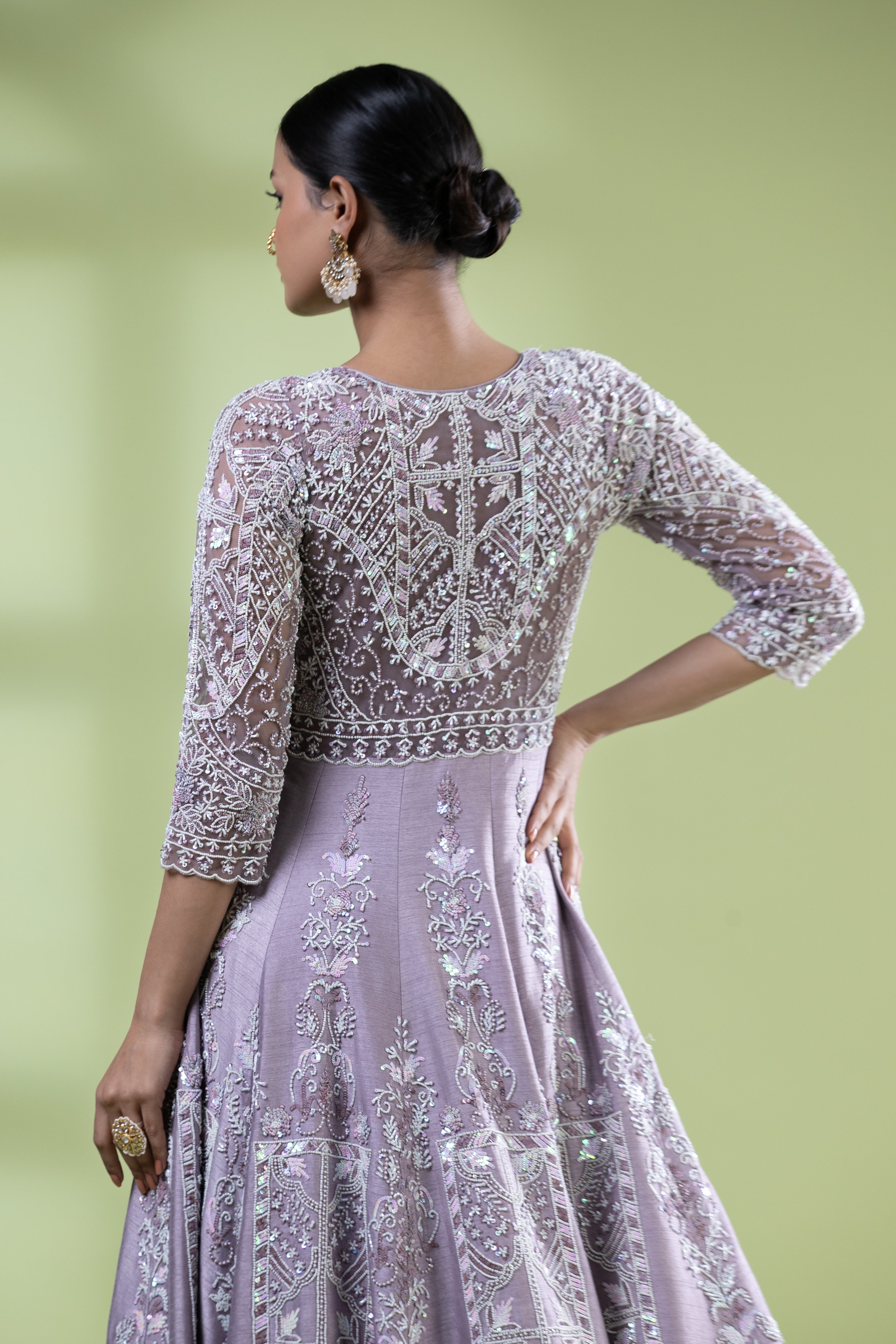 Mauve raw silk embroidered anarkali
