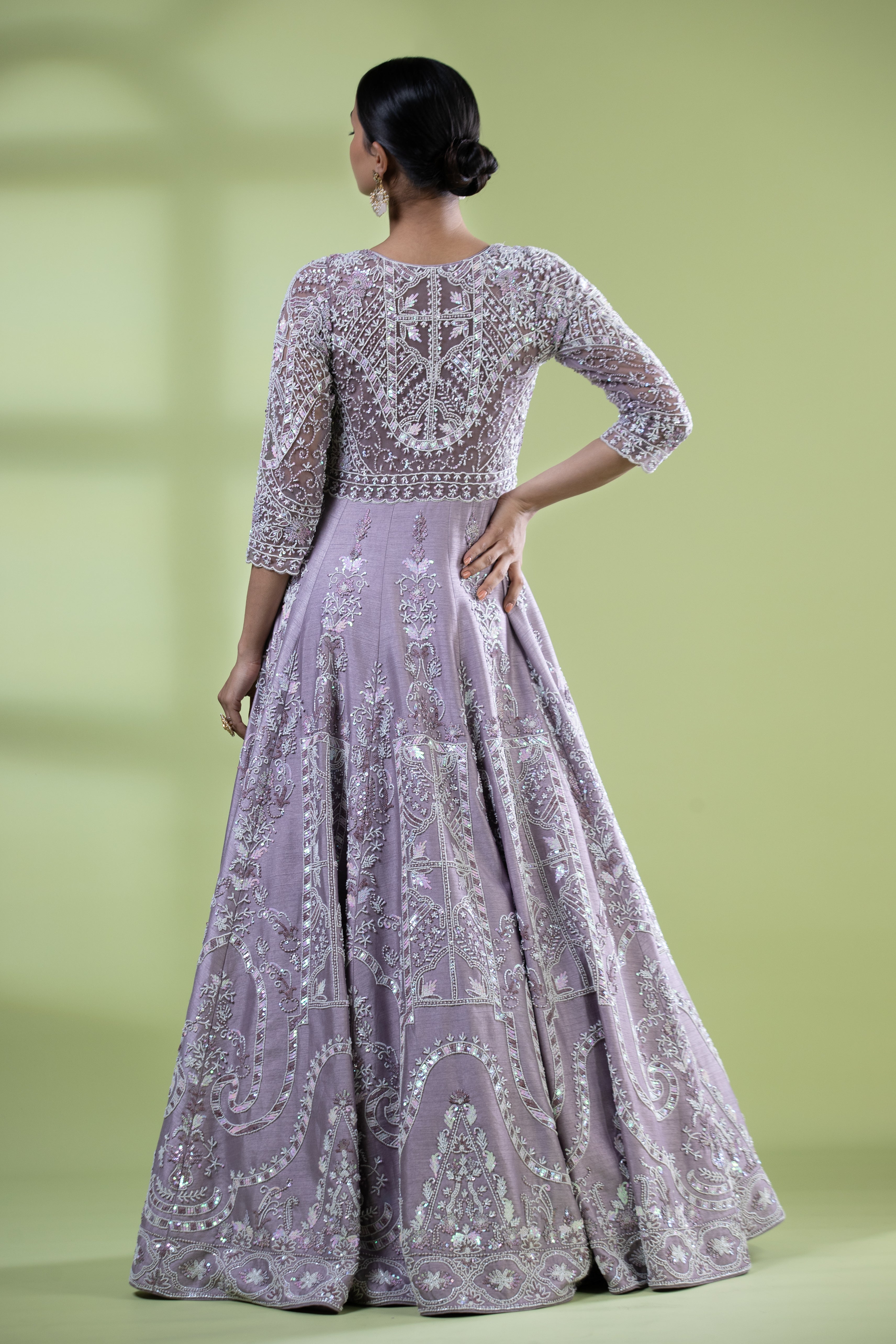 Mauve raw silk embroidered anarkali