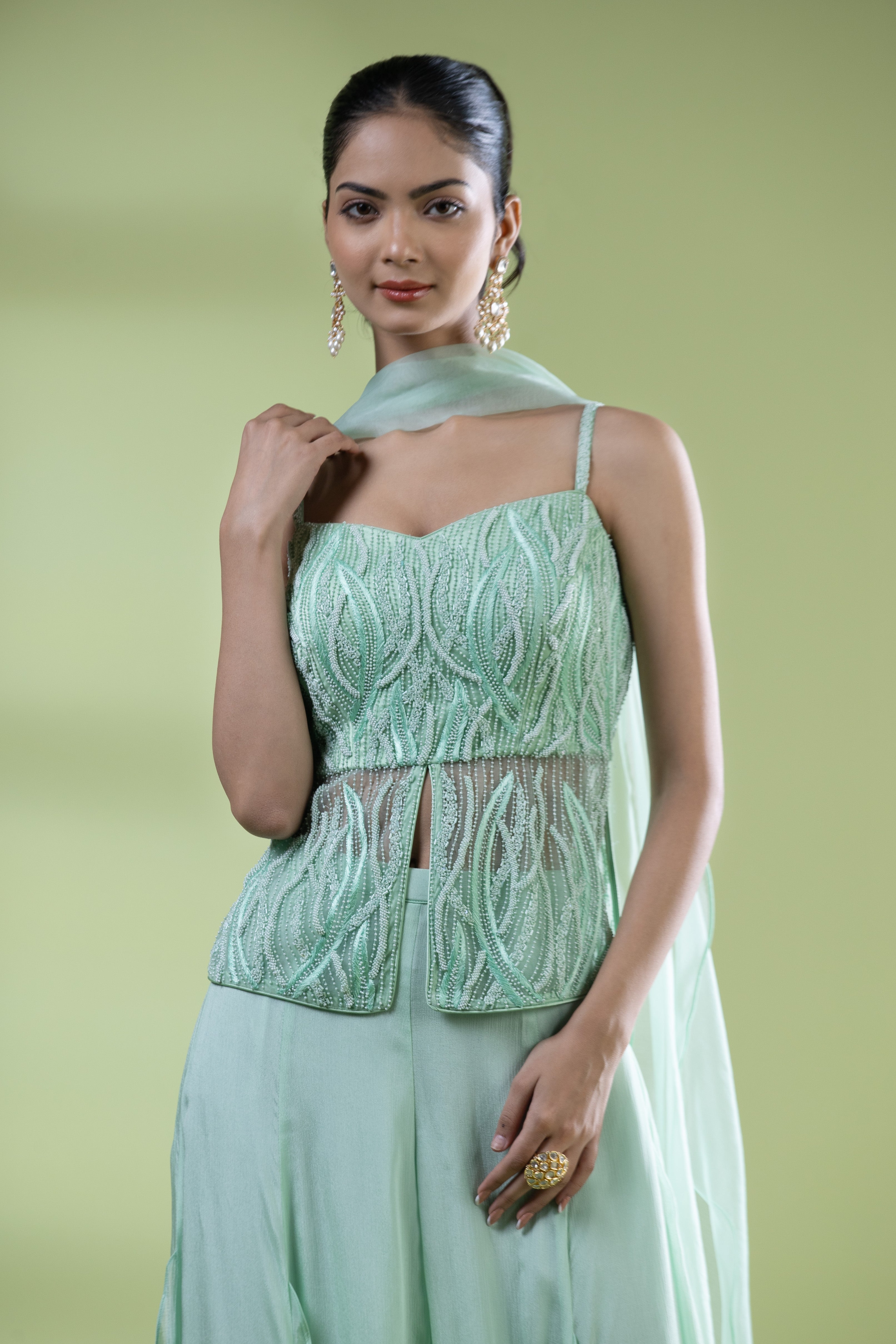 Sage Green Bustier And Palazzo Set
