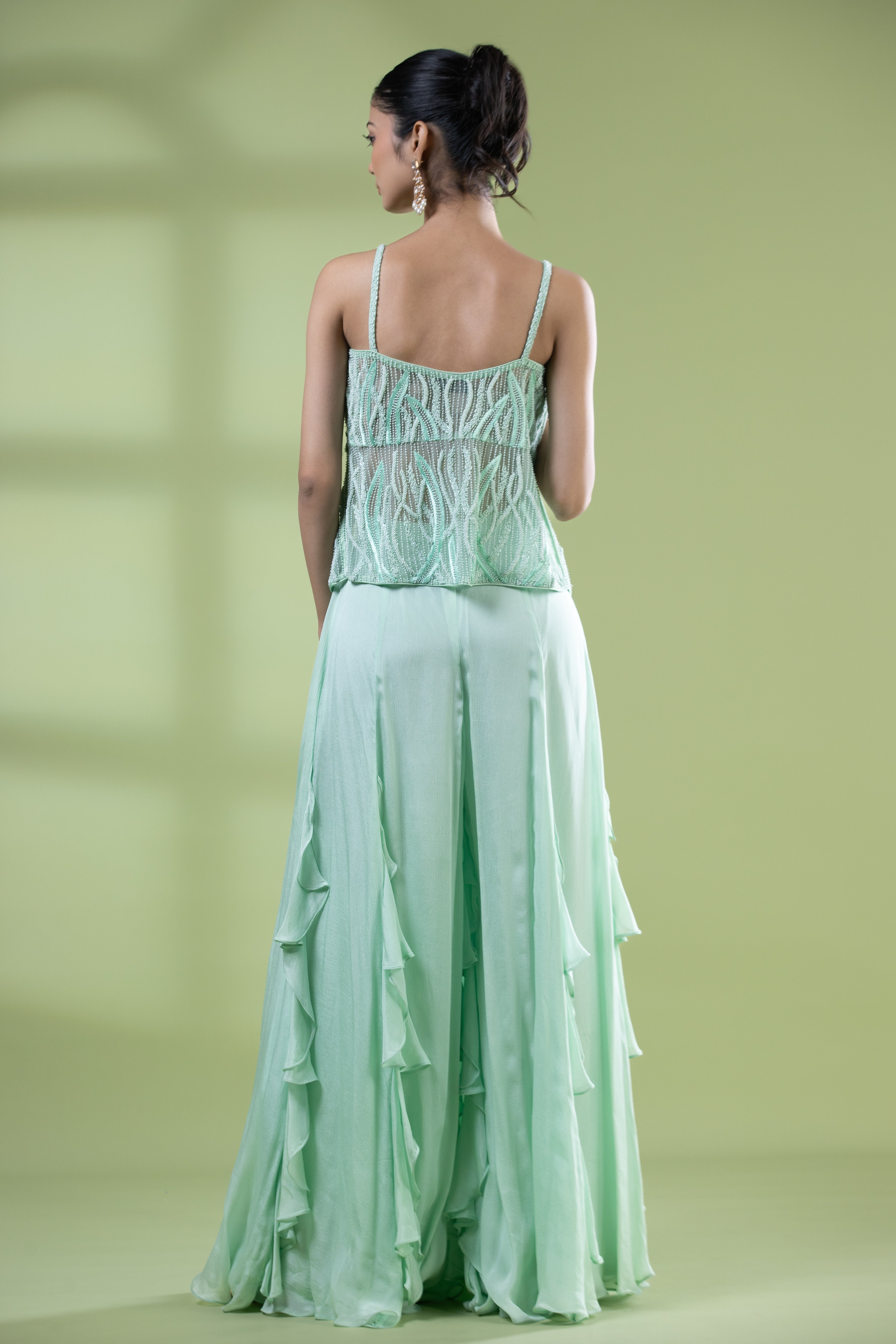 Sage Green Bustier And Palazzo Set