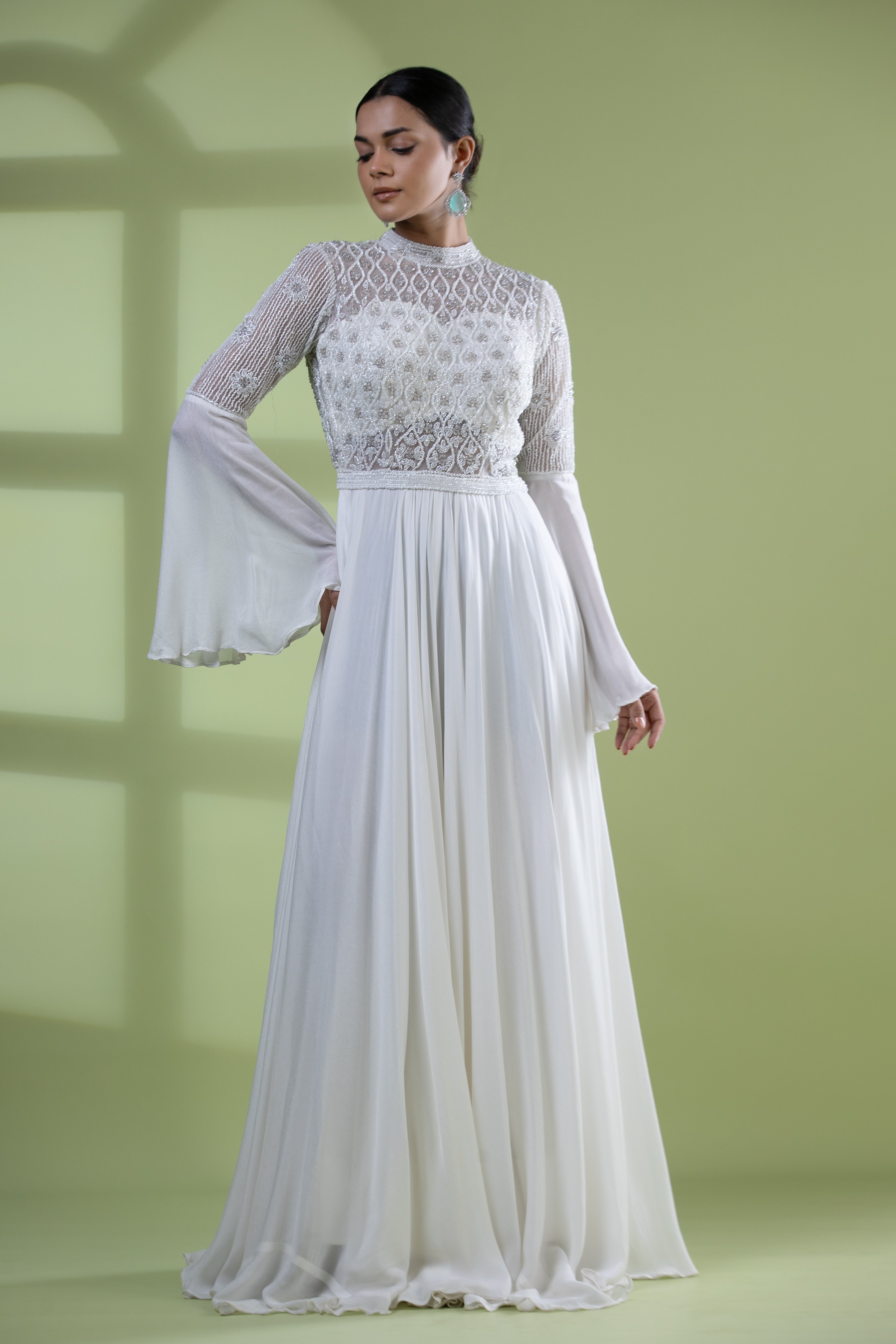 White anarkali dress