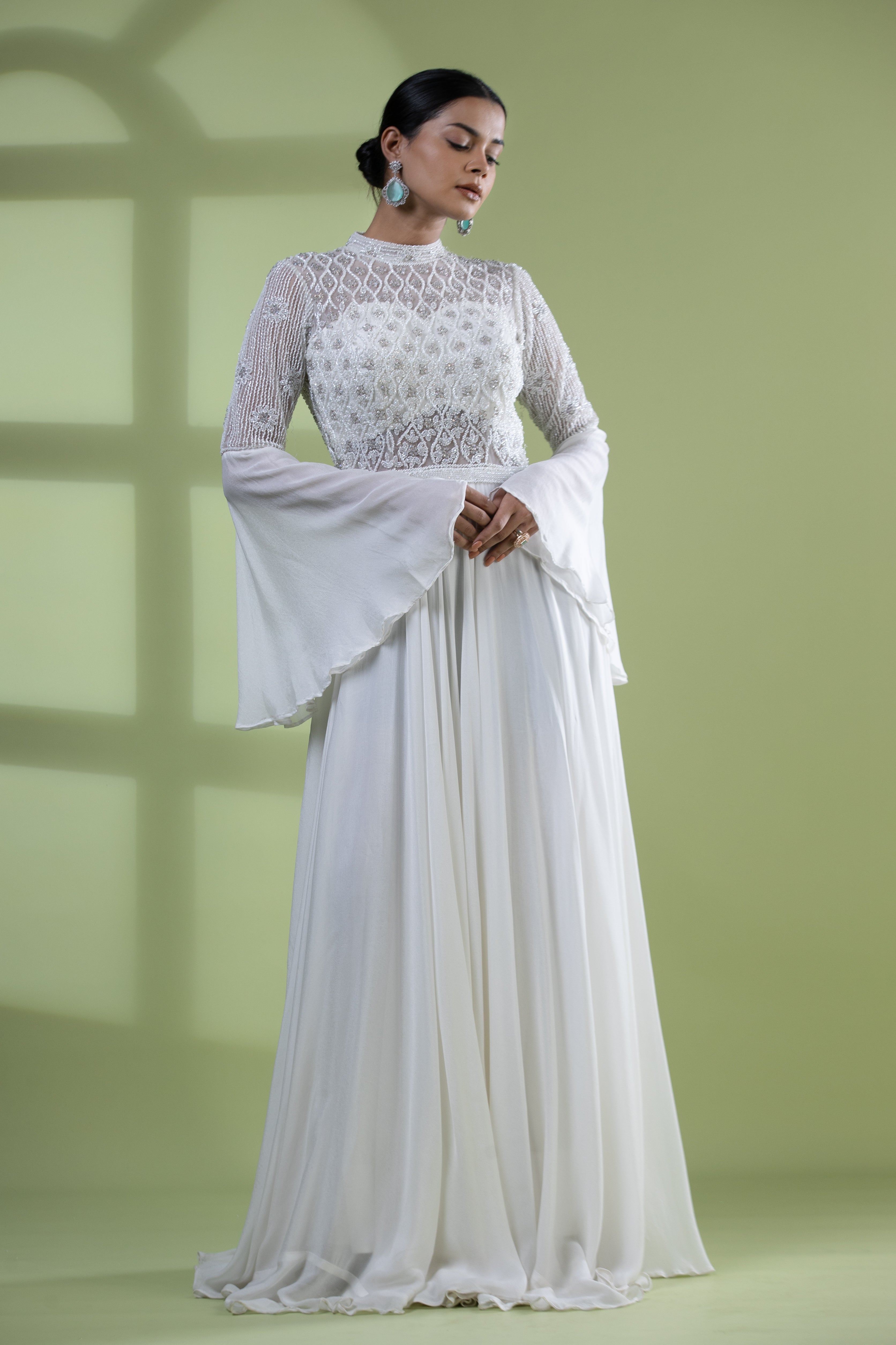 White anarkali dress