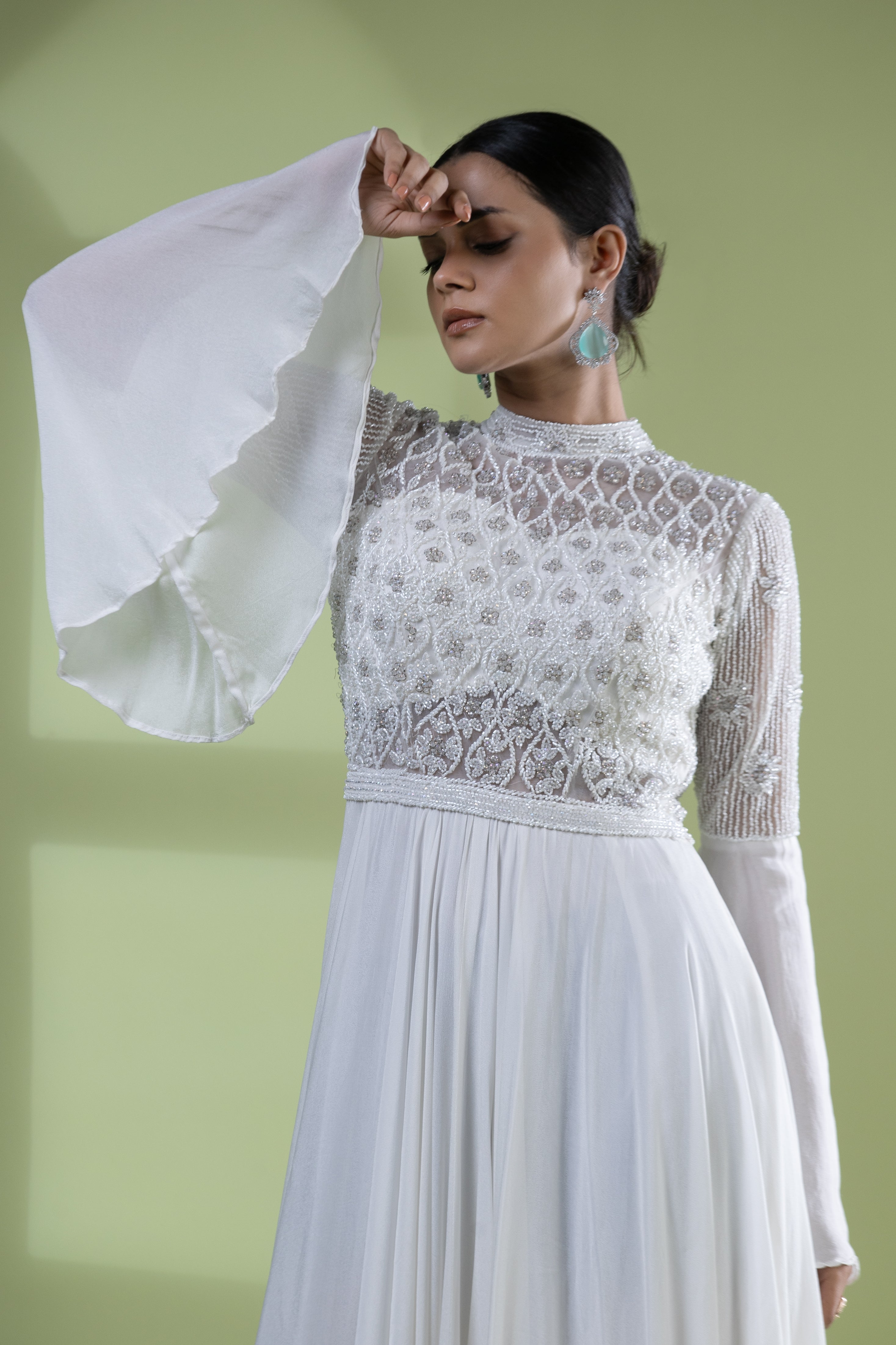 White anarkali dress
