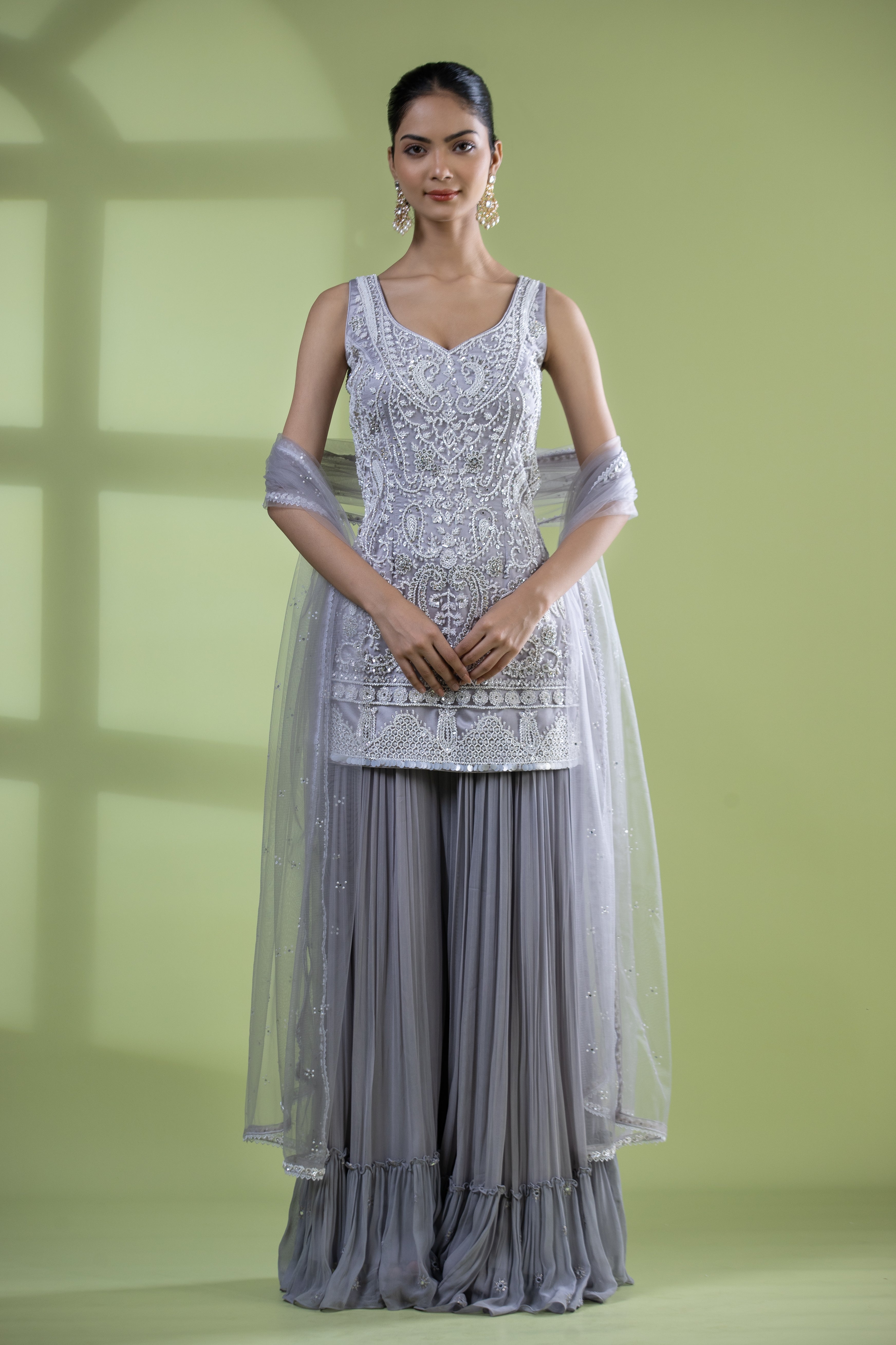 Grey Pearl Kurta with Skirt