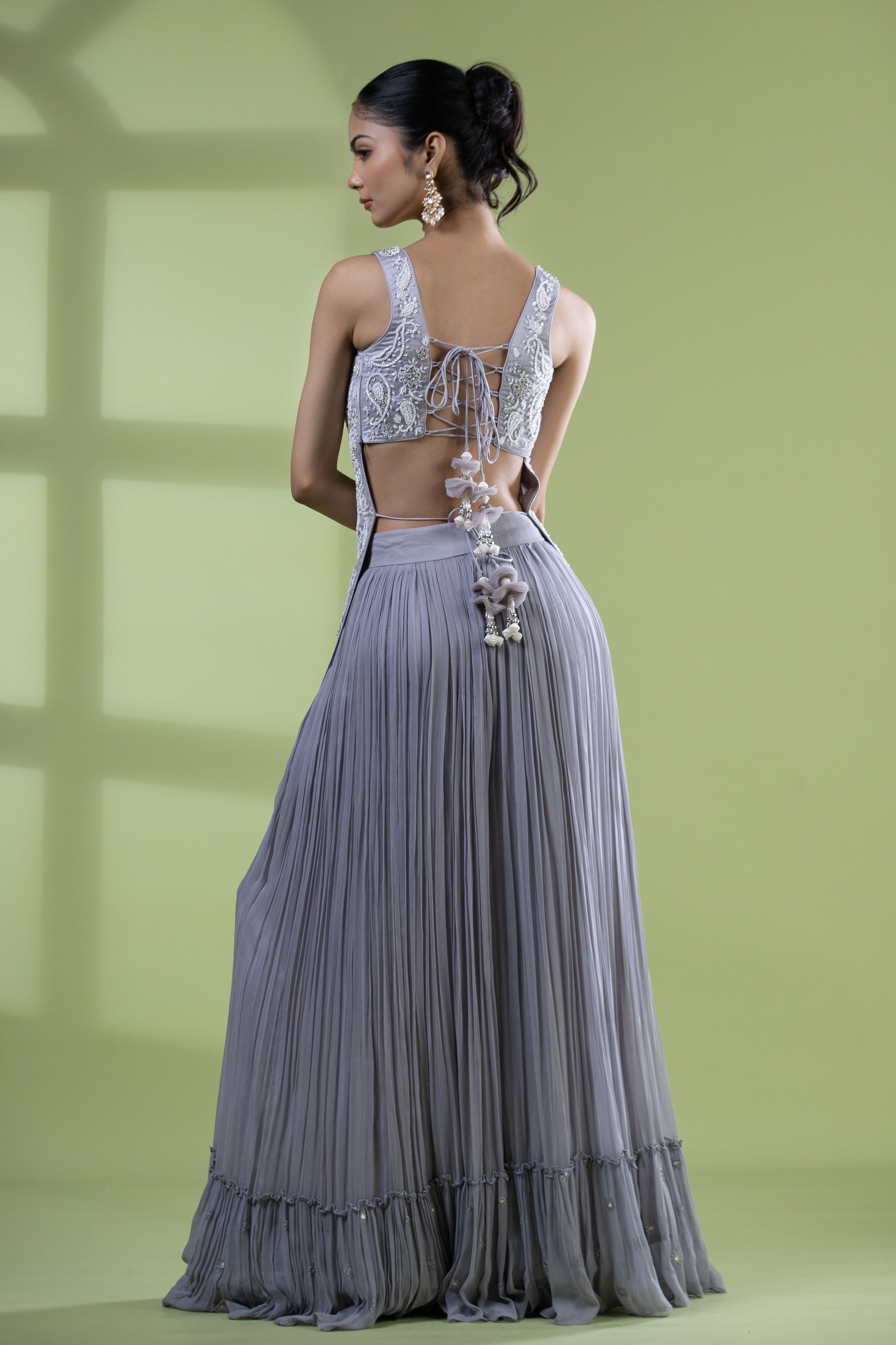 Grey Pearl Kurta with Skirt