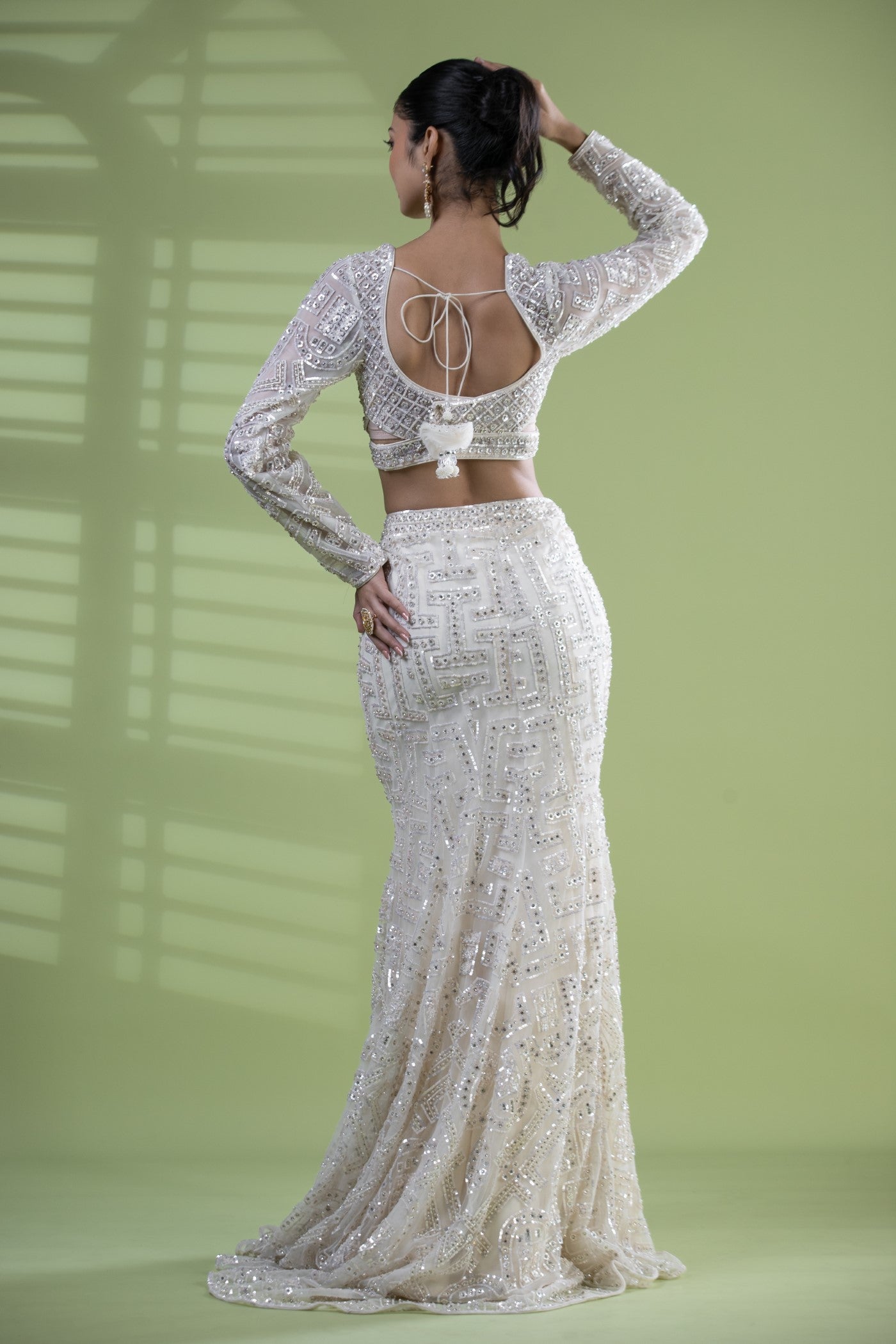 Ivory crop top with fish cut embroidered with zarkan
