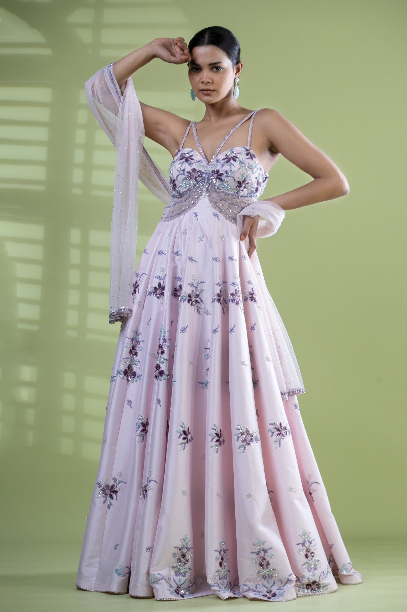 Pink cutdana anarkali with dupatta