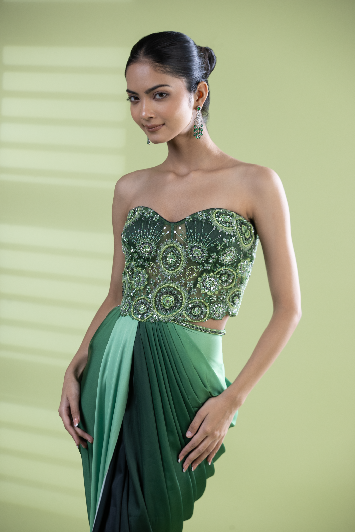 Sequined green armani satin dress
