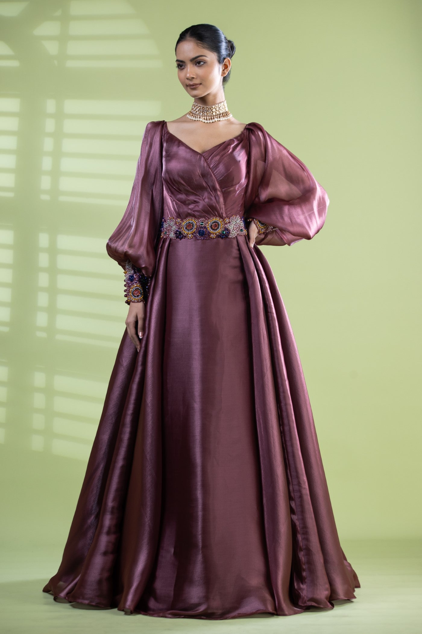 Wine organza gown