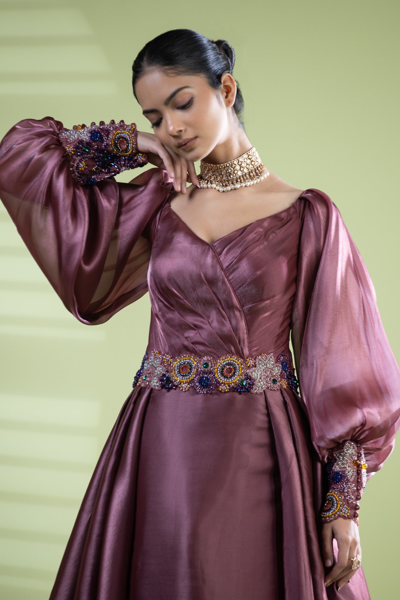 Wine organza gown