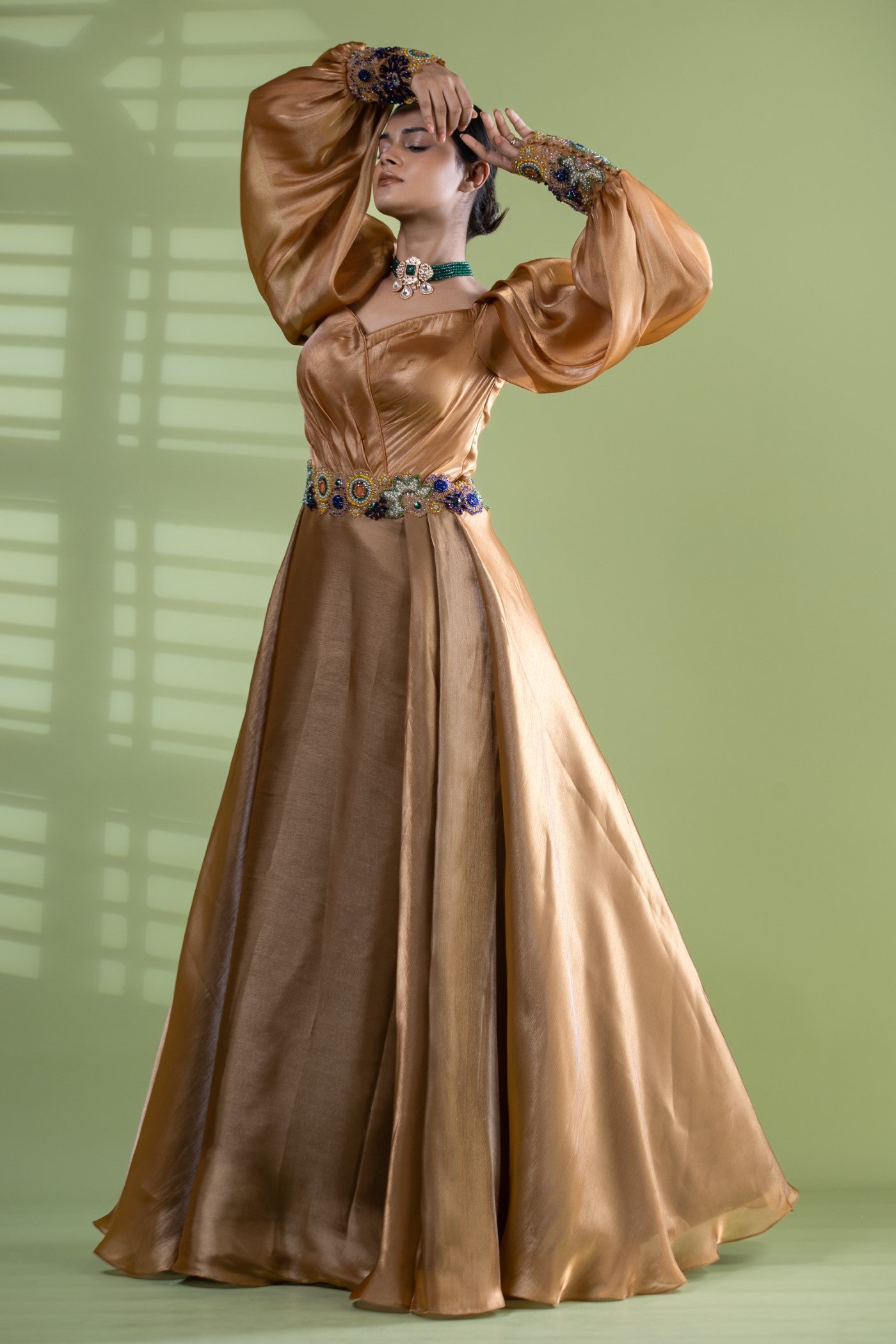 Mustard A-line gown