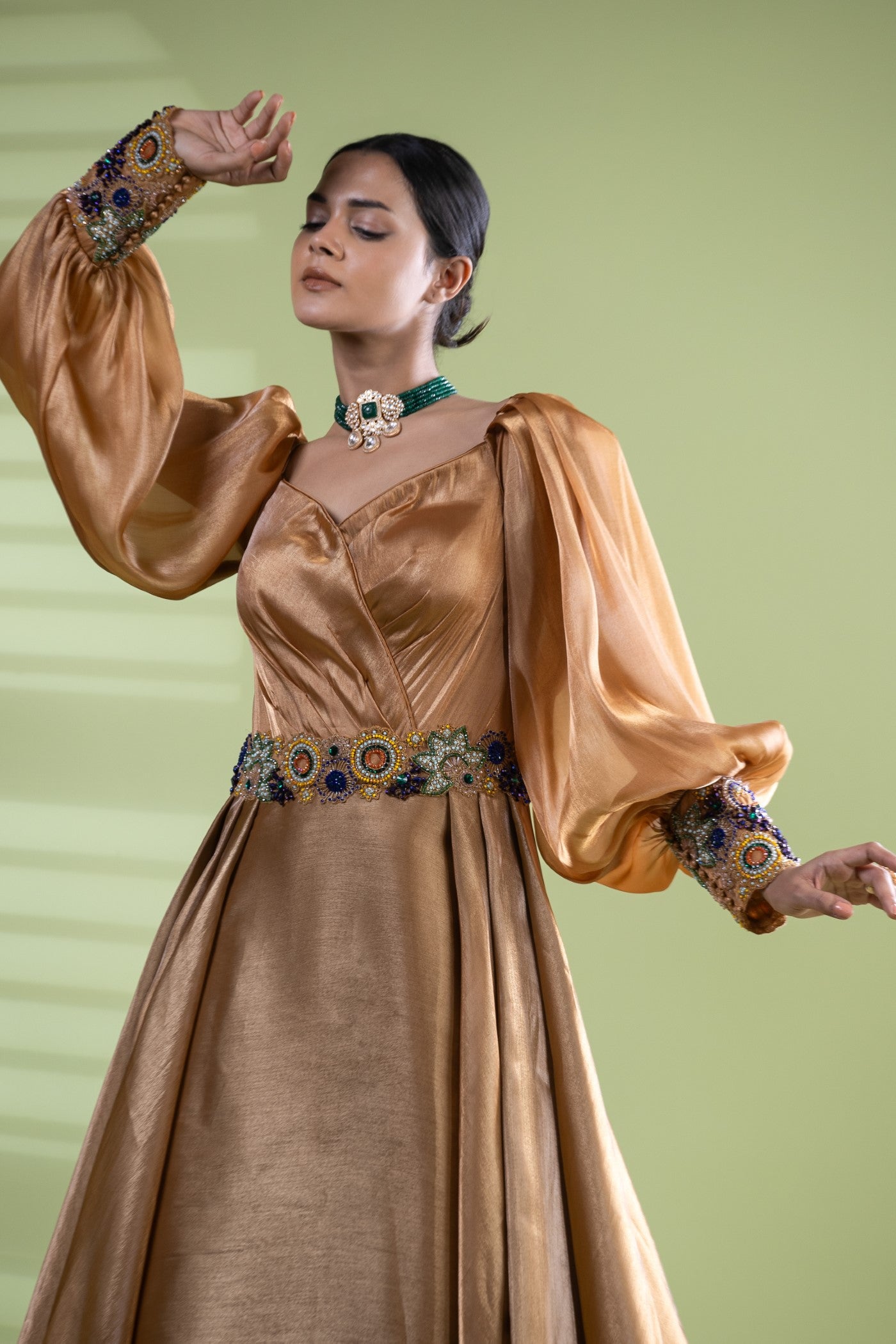 Mustard A-line gown