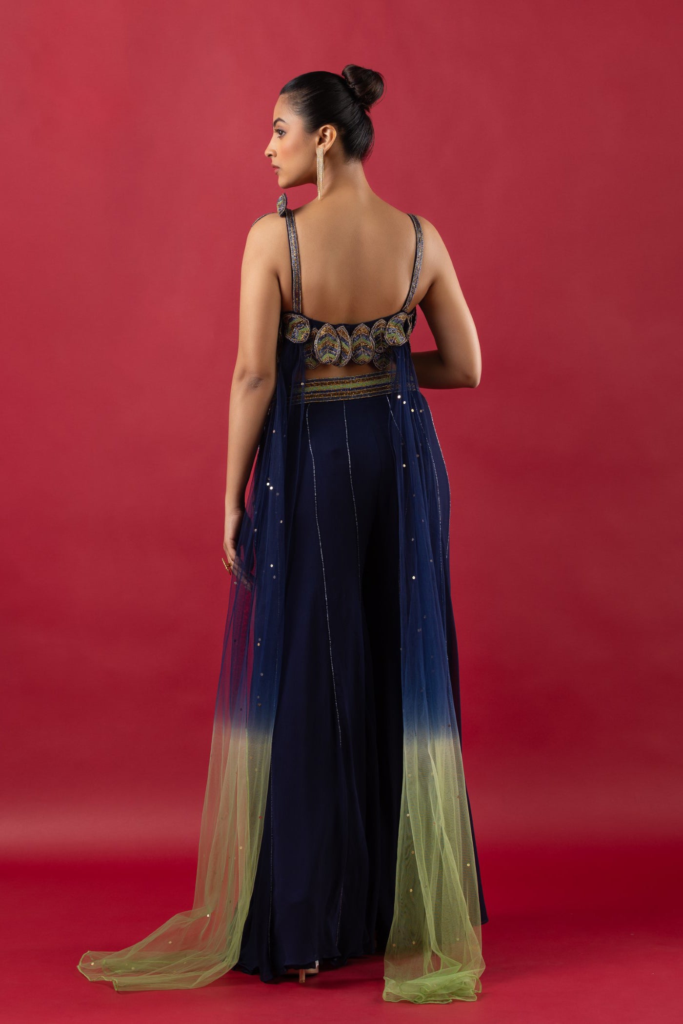 Blue Georgette Crop Top With Sharara
