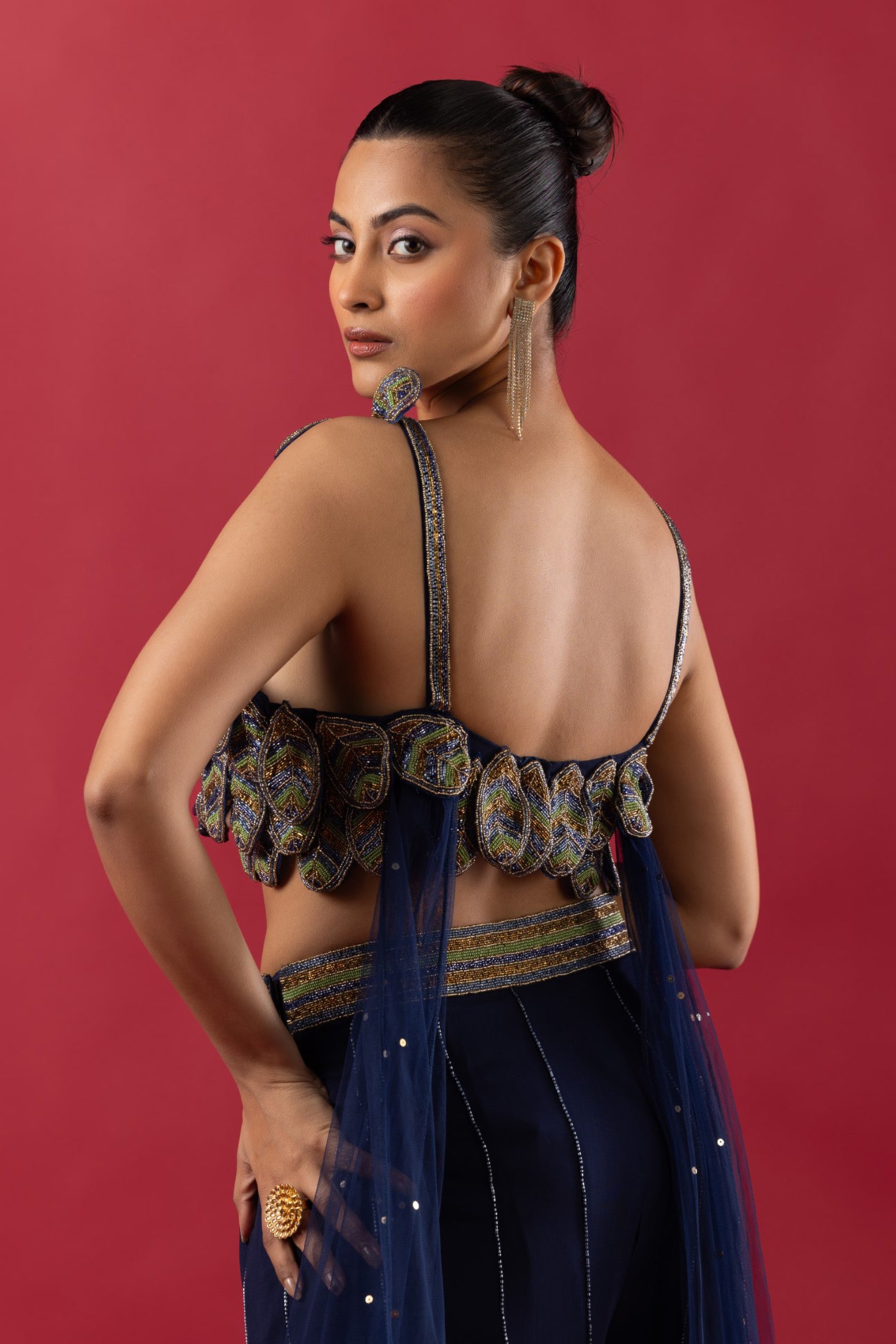 Blue Georgette Crop Top With Sharara