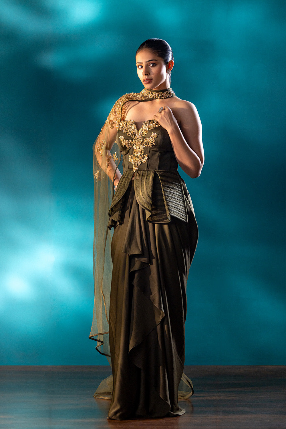 Olive Silhouette Drape Saree