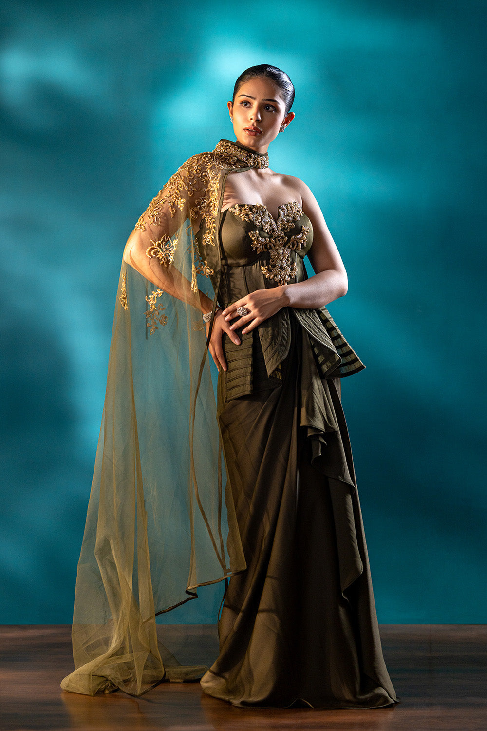 Olive Silhouette Drape Saree