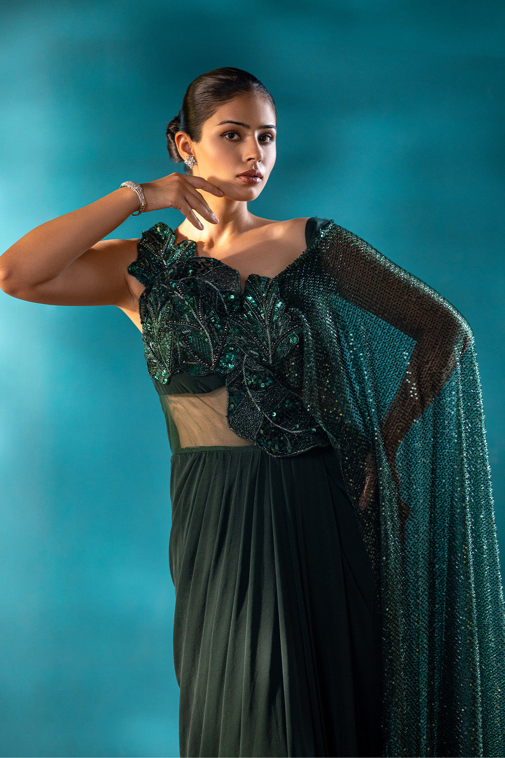 Midnight Fern Drape Saree