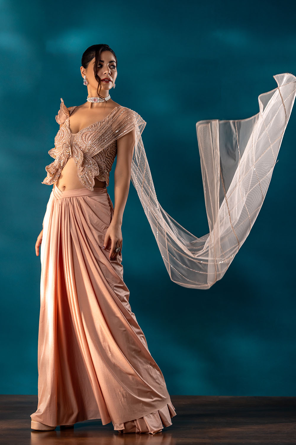 Peach Royale Drape Saree - Roop Vatika Official