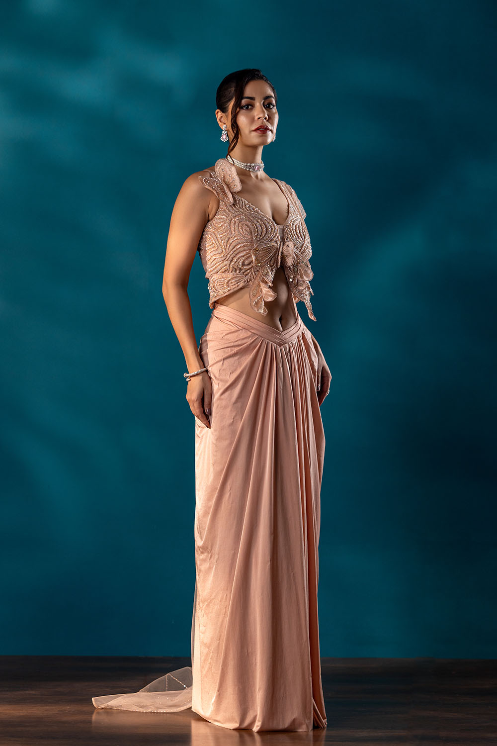 Peach Royale Drape Saree - Roop Vatika Official