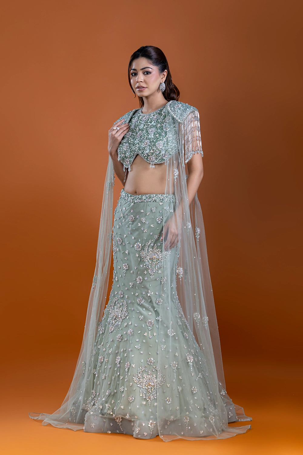 Pari Mint Cape Lehenga Set