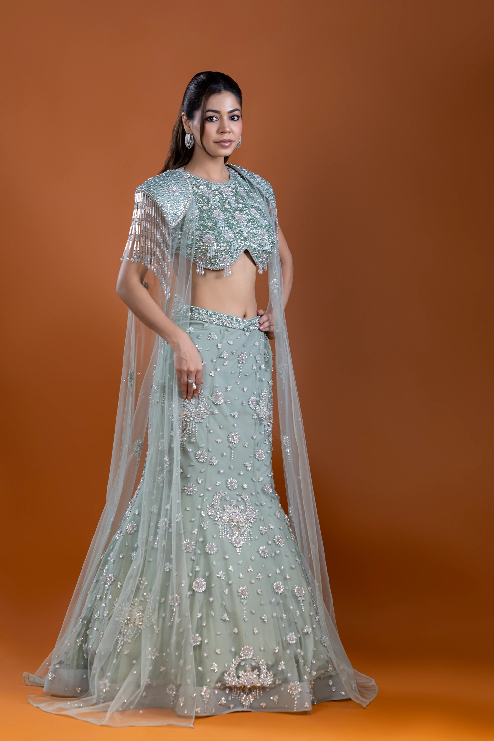 Pari Mint Cape Lehenga Set