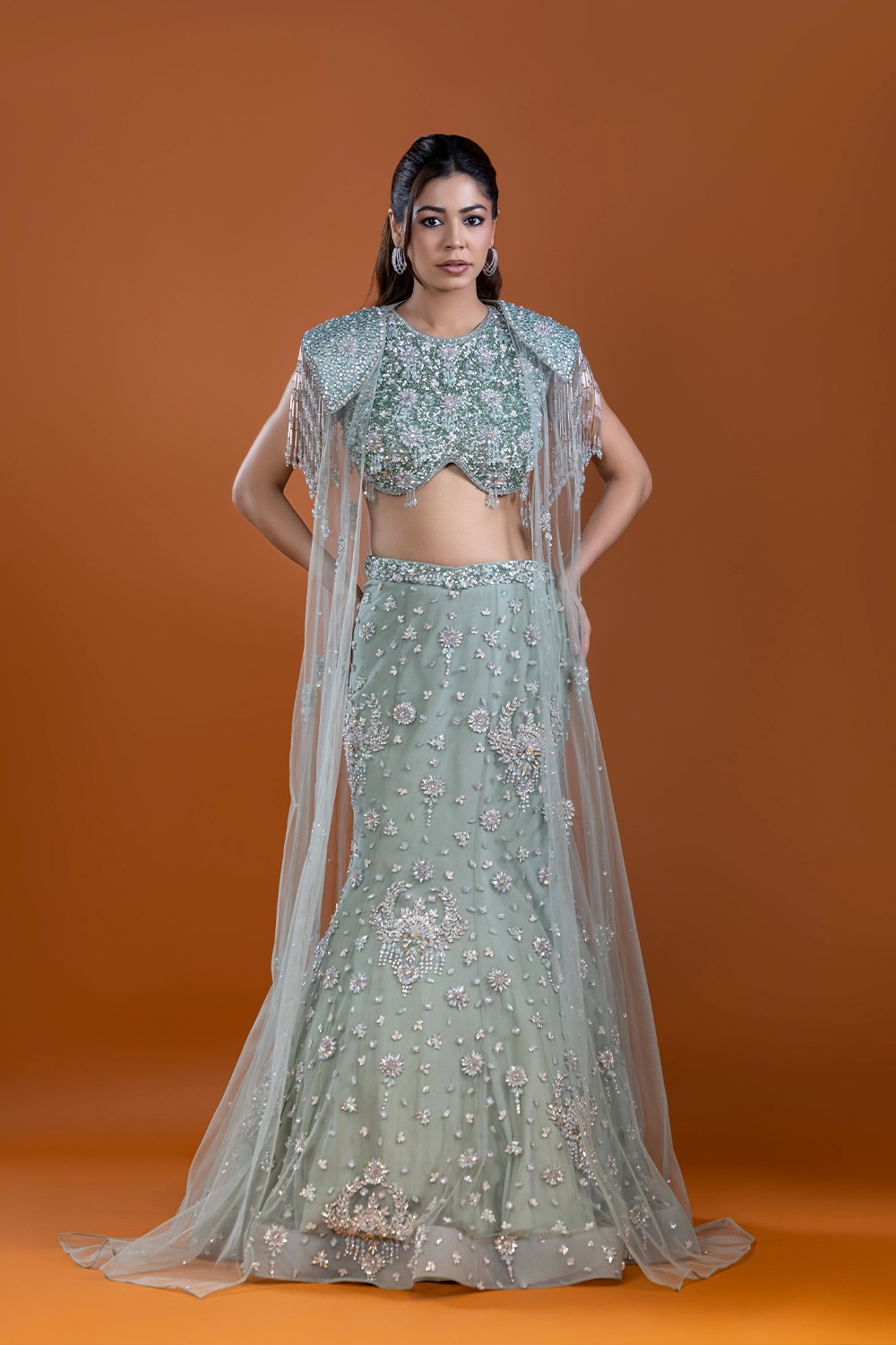 Pari Mint Cape Lehenga Set