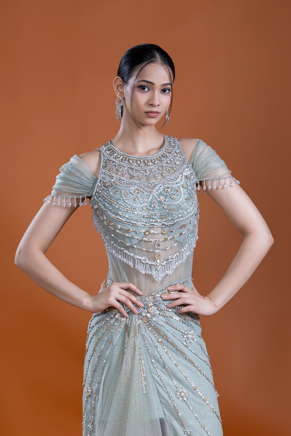 Mahtab Mint Saree Gown