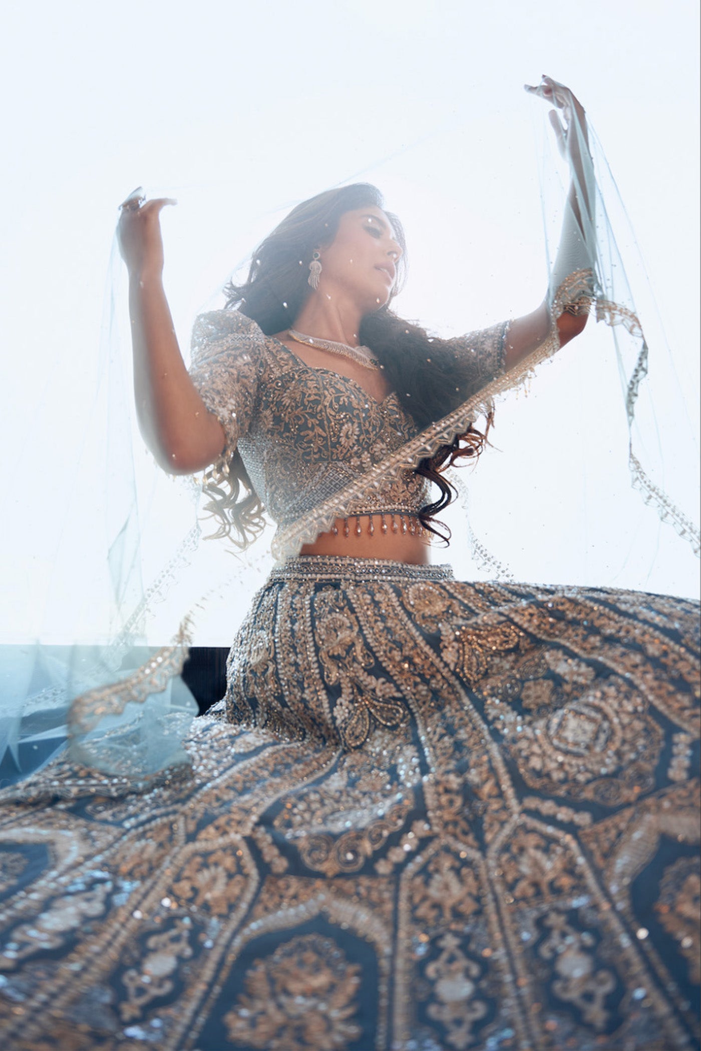 Kritika Kamra in Grey lehenga with zarkan work