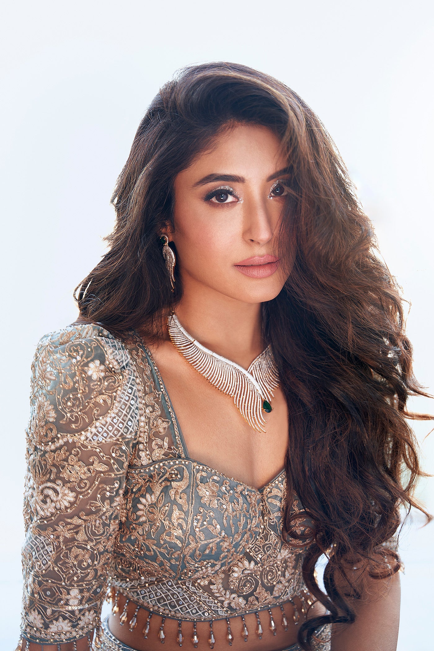 Kritika Kamra in Grey lehenga with zarkan work