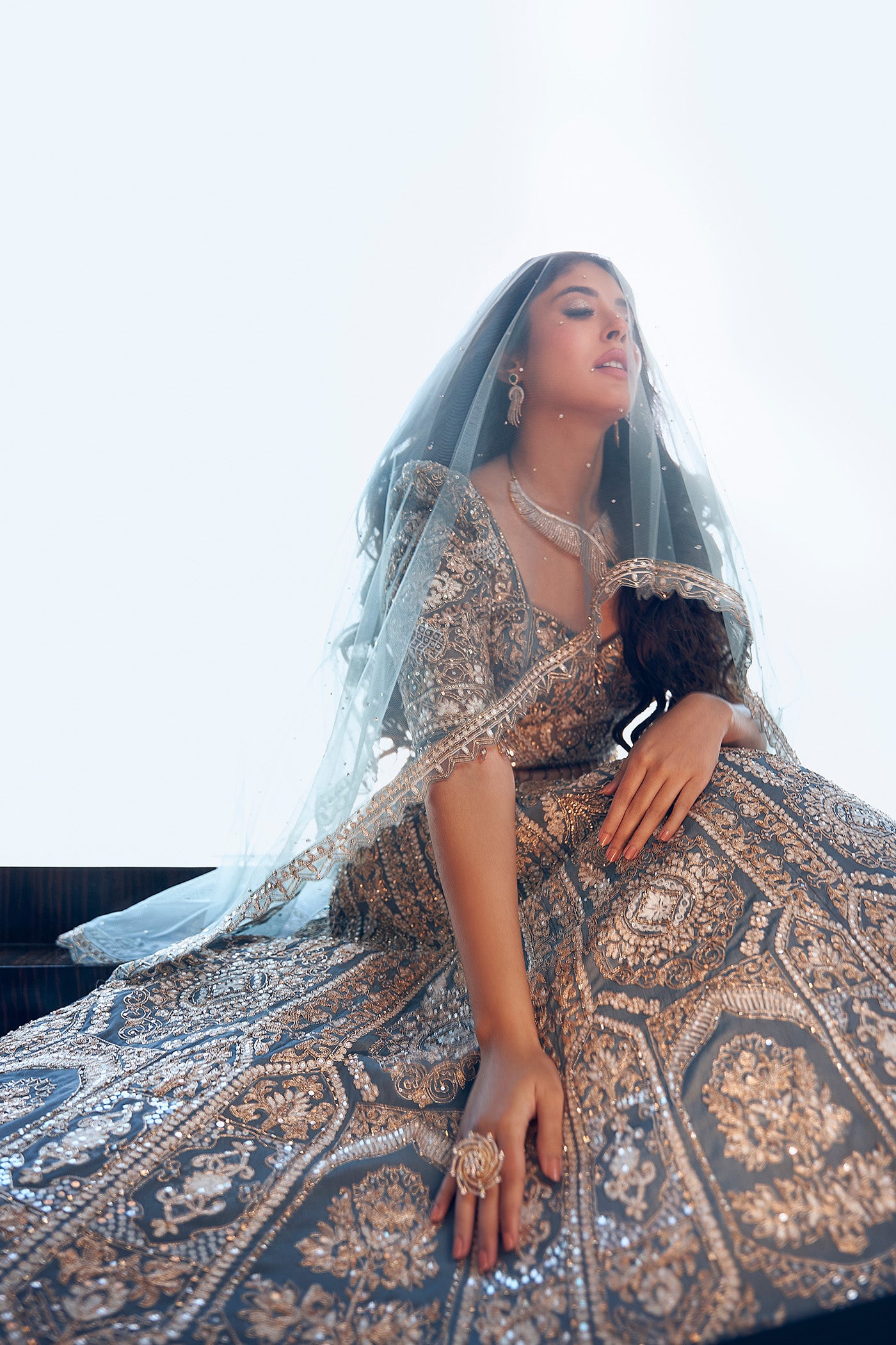 Kritika Kamra in Grey lehenga with zarkan work