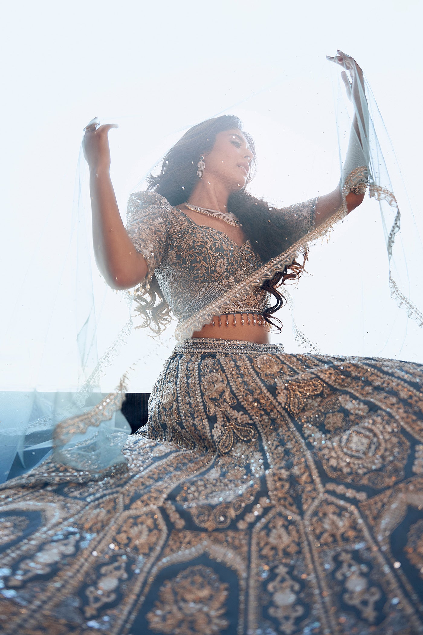 Kritika Kamra in Grey lehenga with zarkan work