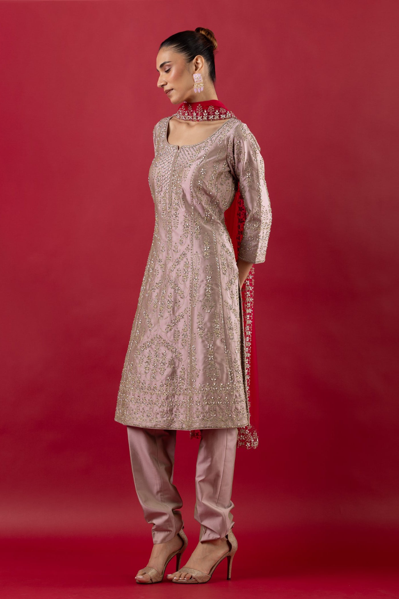 Blush Coral A-Line Suit On Silk
