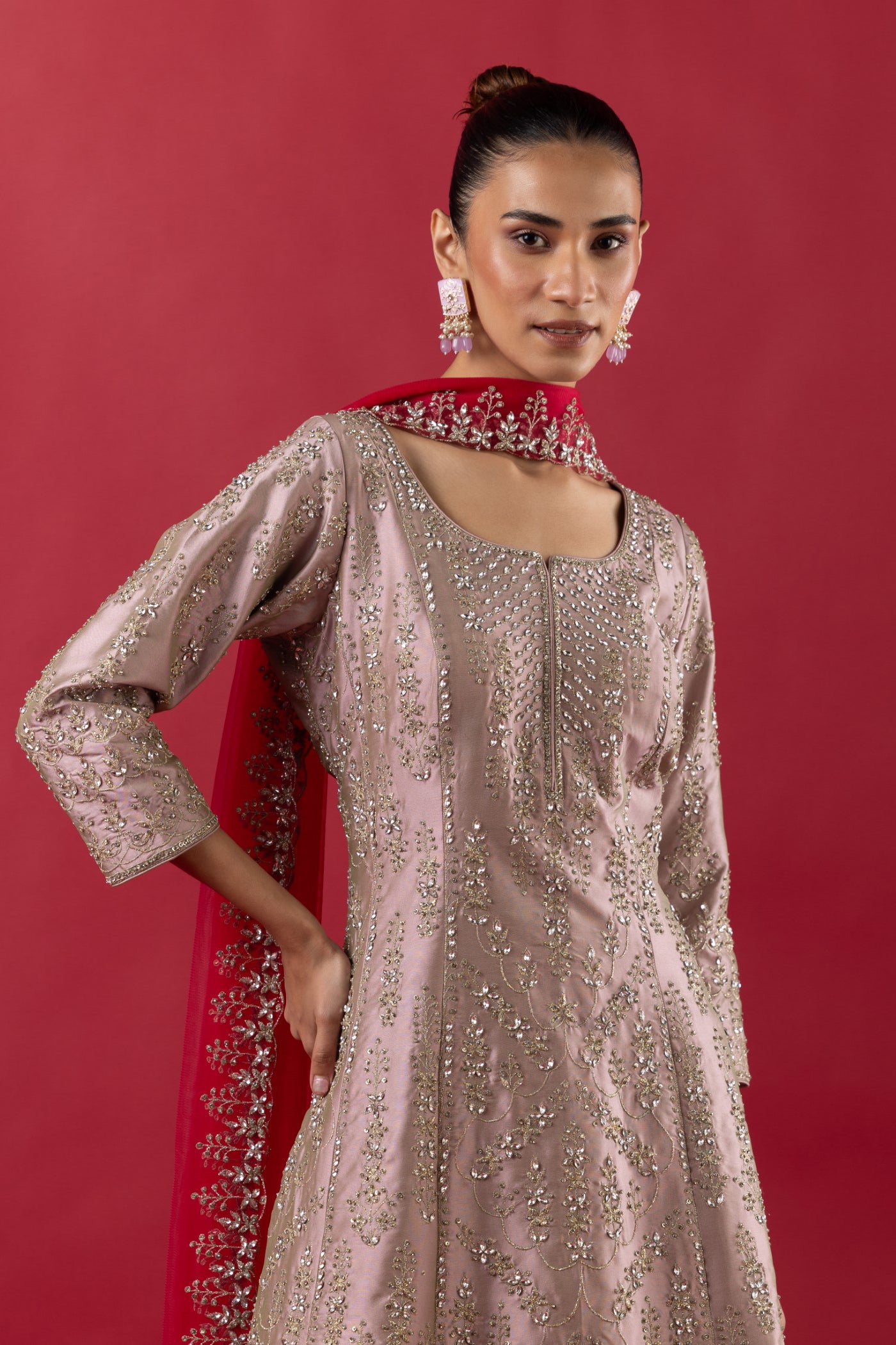 Blush Coral A-Line Suit On Silk