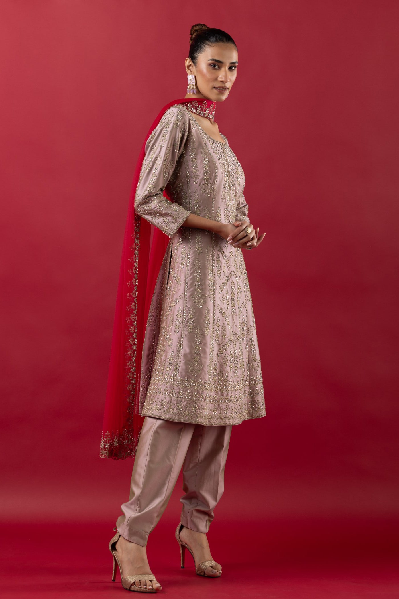 Blush Coral A-Line Suit On Silk