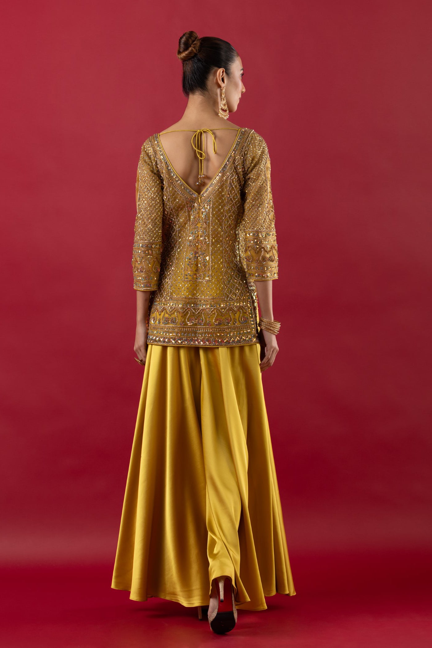Mustard Sharara Suit With Sequins And Cutdana