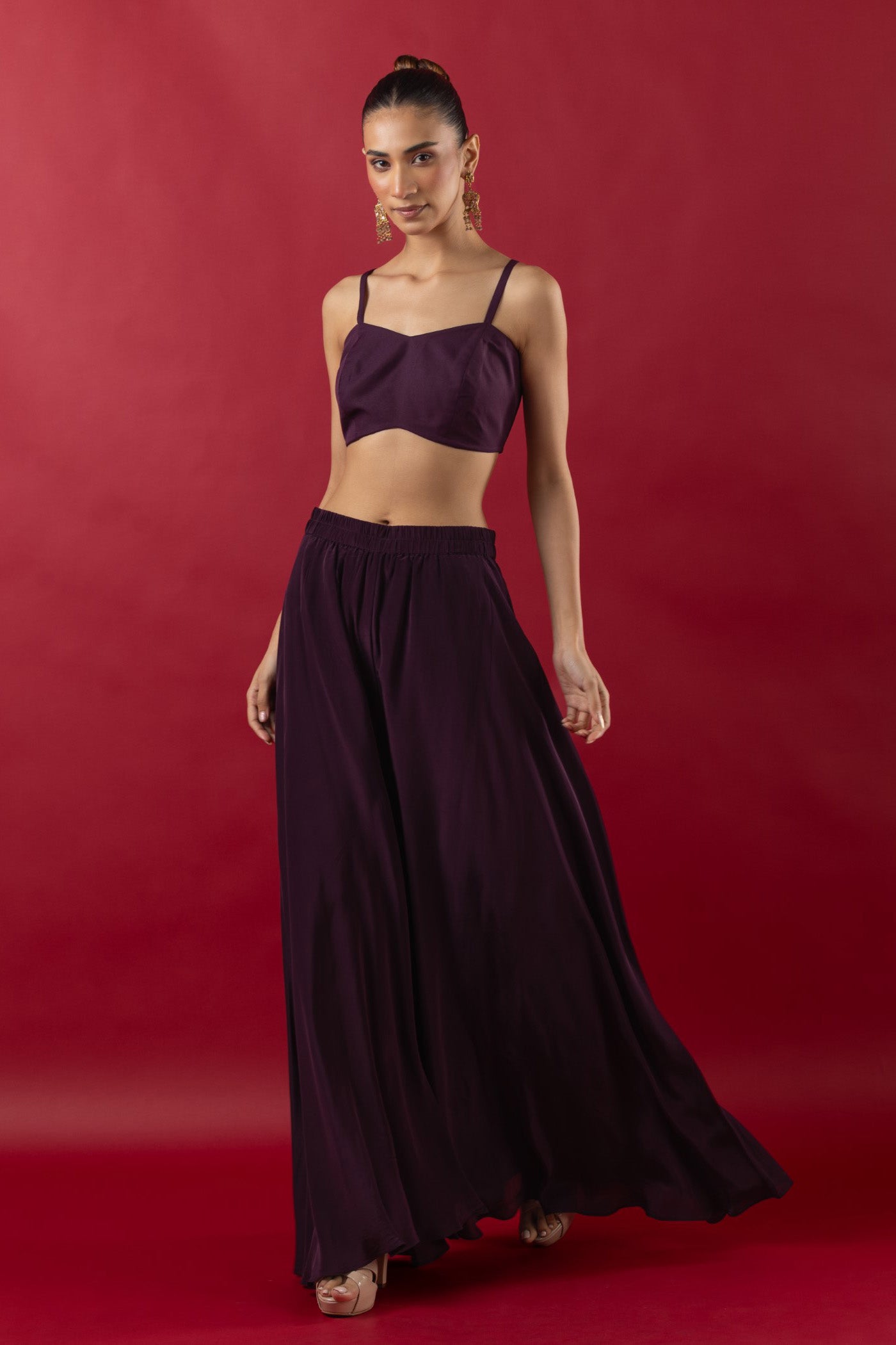 Wine Crepe Sequined Cape and Bustier