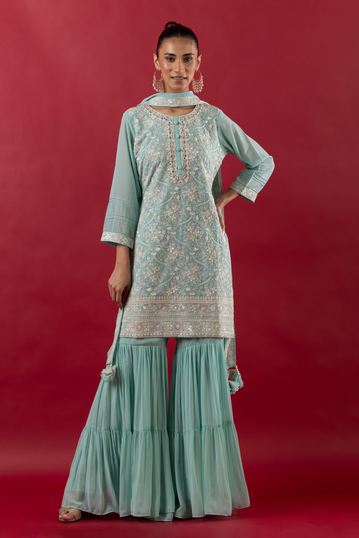 Mint Green Georgette gharara suit with duppata