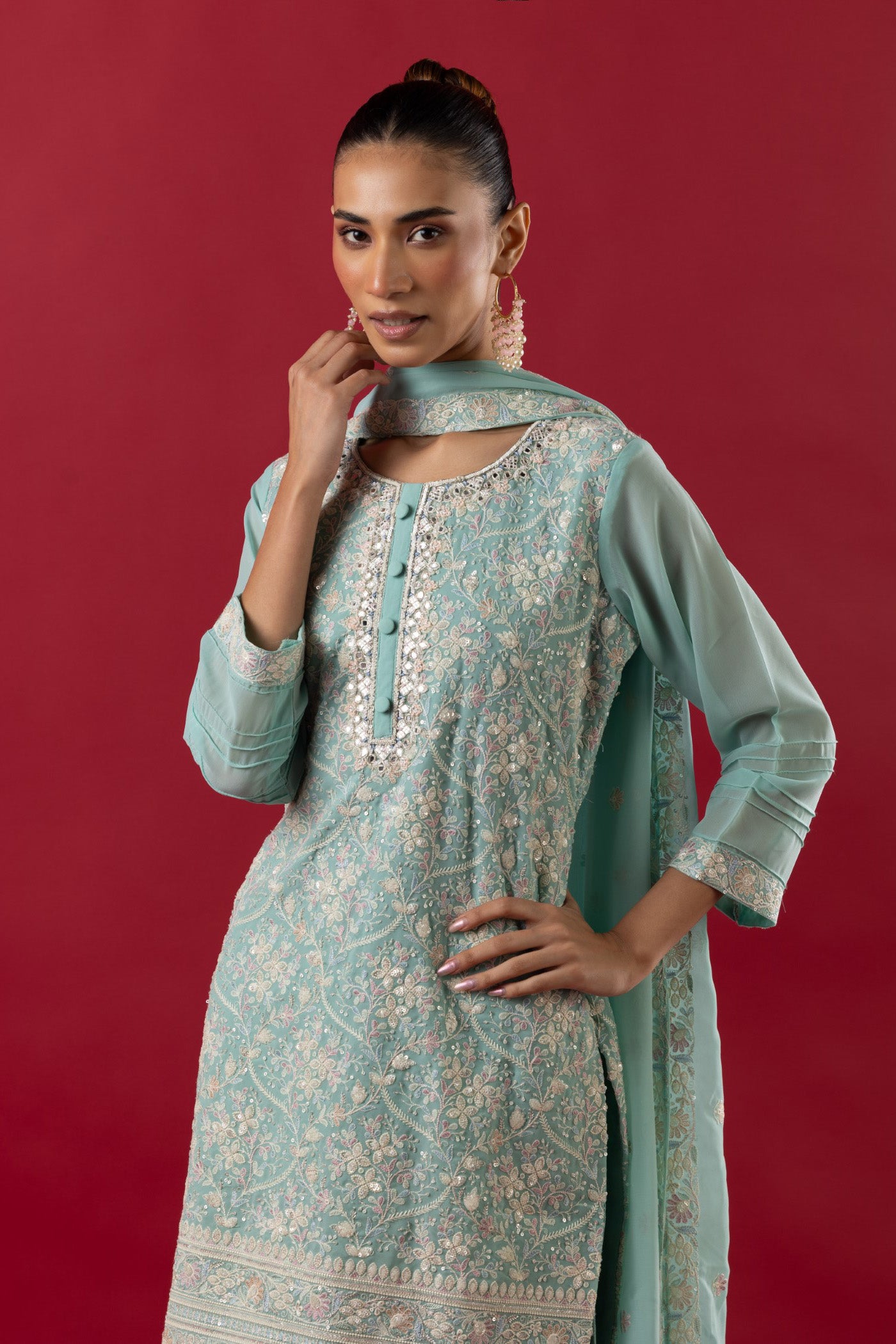 Mint Green Georgette gharara suit with dupatta