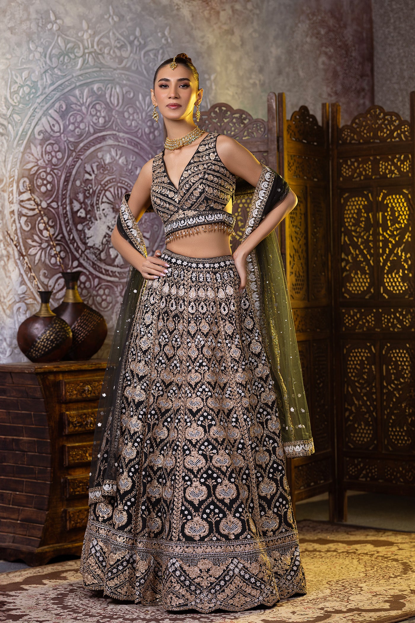 Bottle Green Zarkan Lehenga