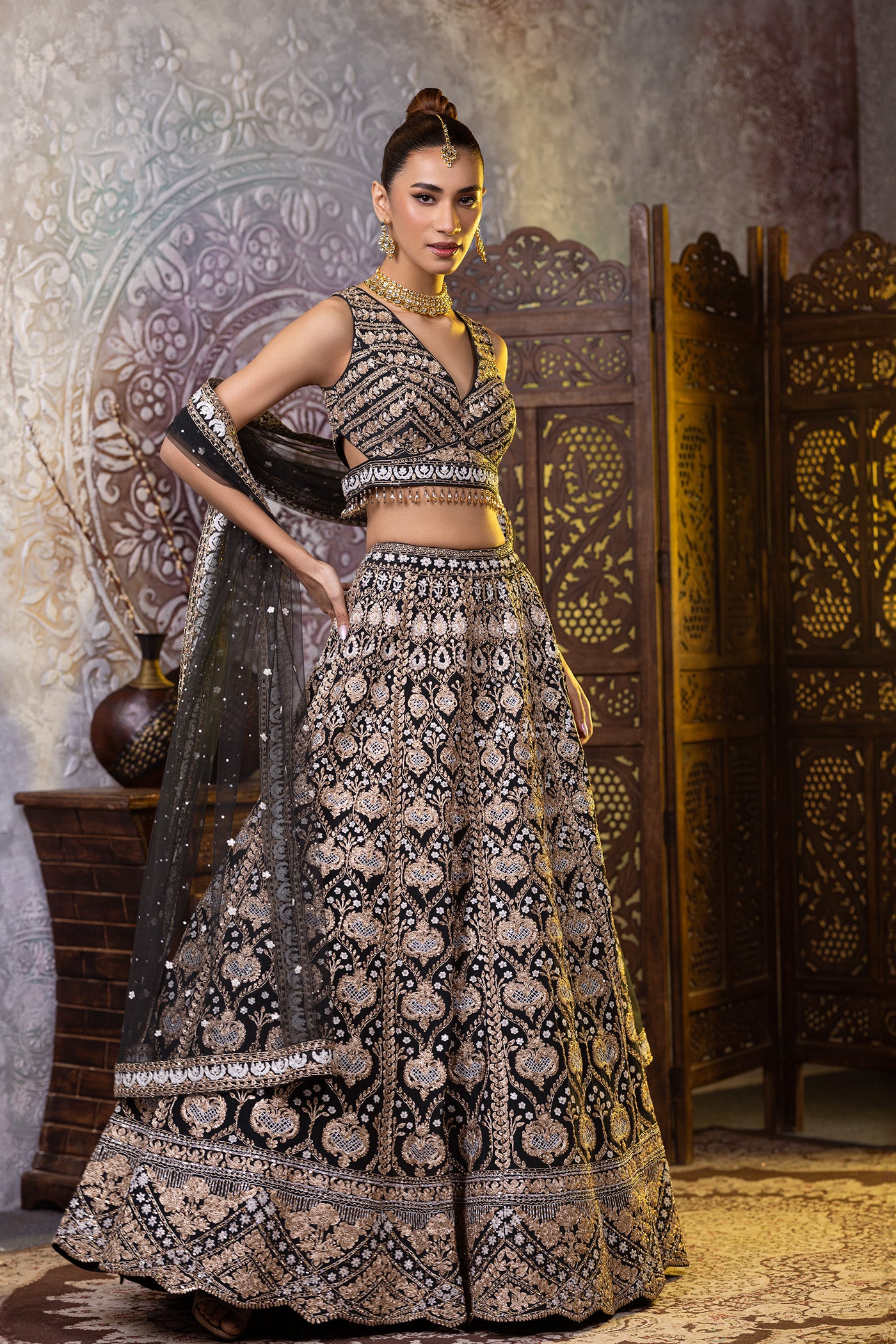 Bottle Green Zarkan Lehenga