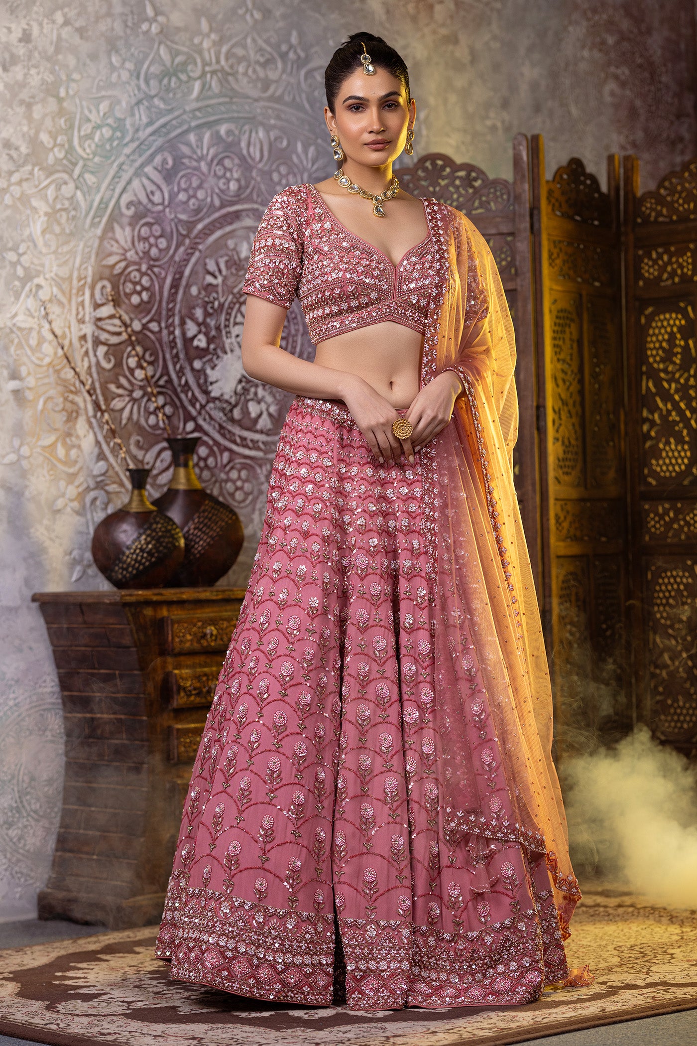 Baby Pink Sequins embroidered lehenga choli