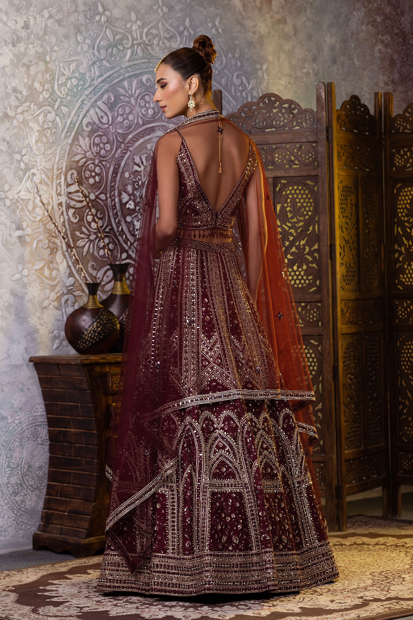 Dark wine resham work lehenga choli