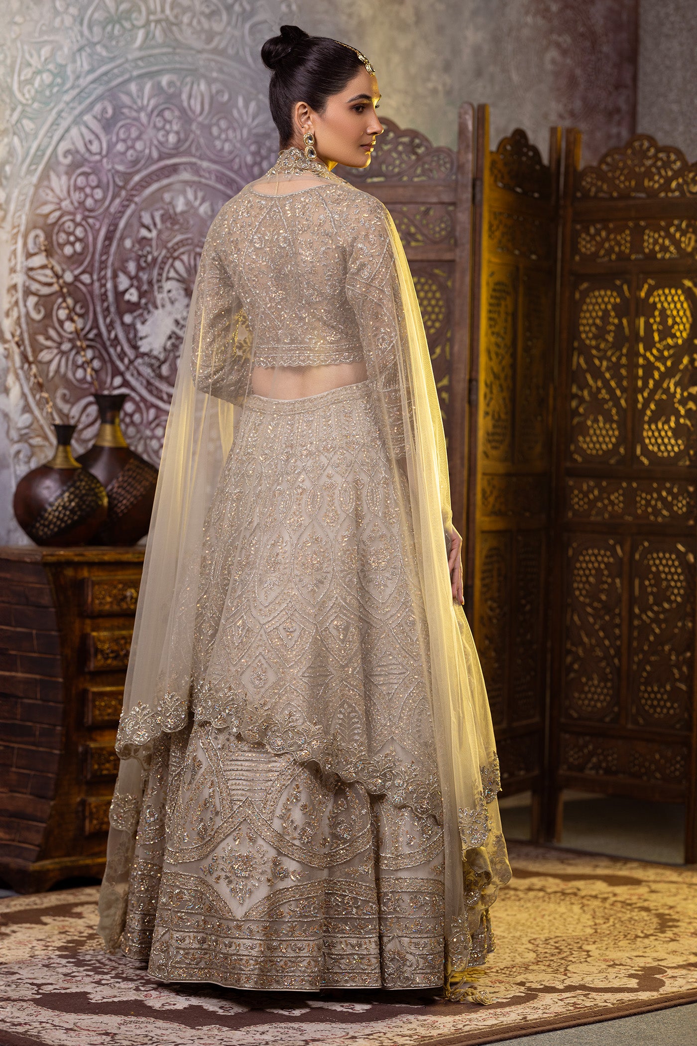 Pista green zari lehenga with dupatta