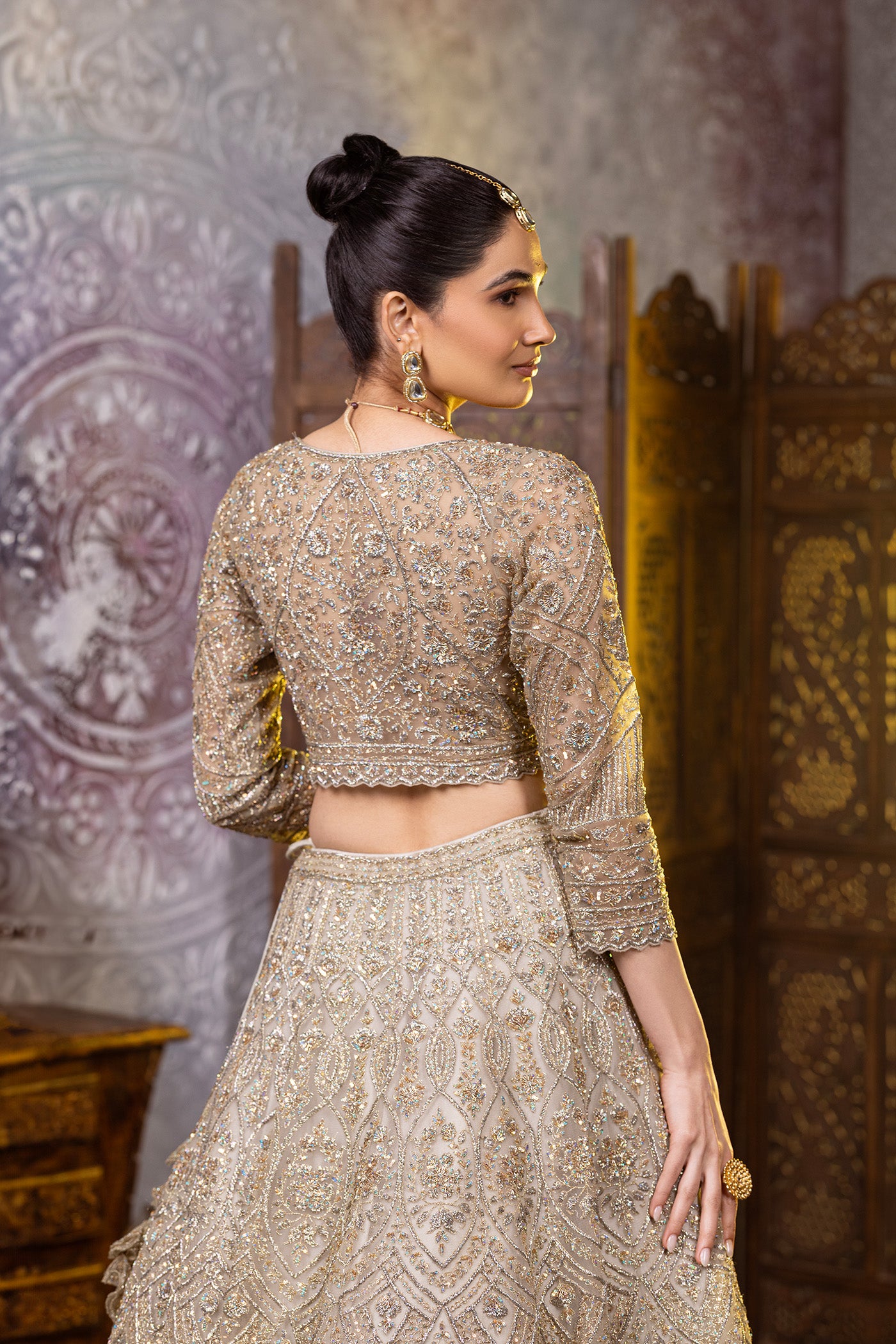 Pista green zari lehenga with dupatta