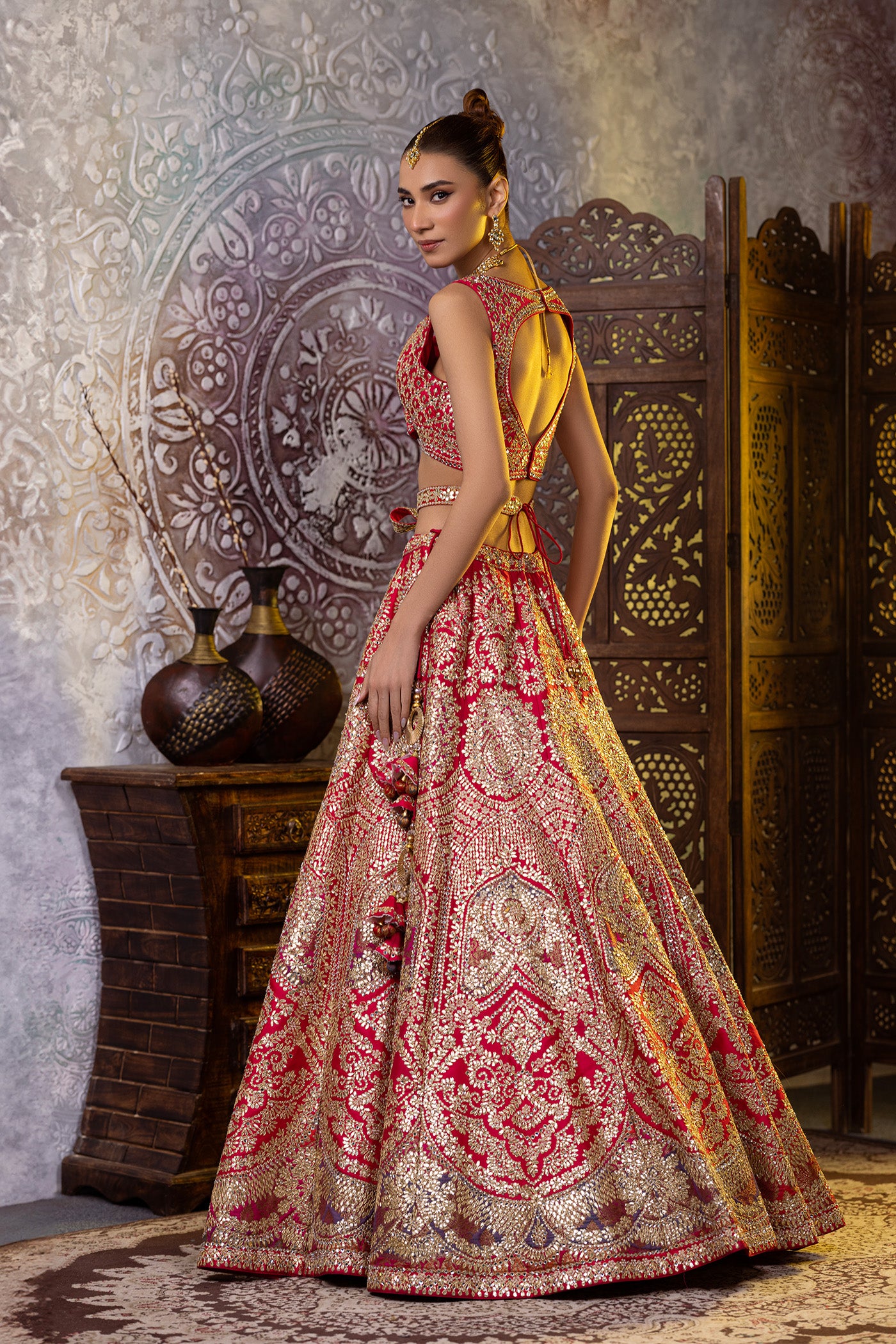 Magenta lehenga on brocade silk