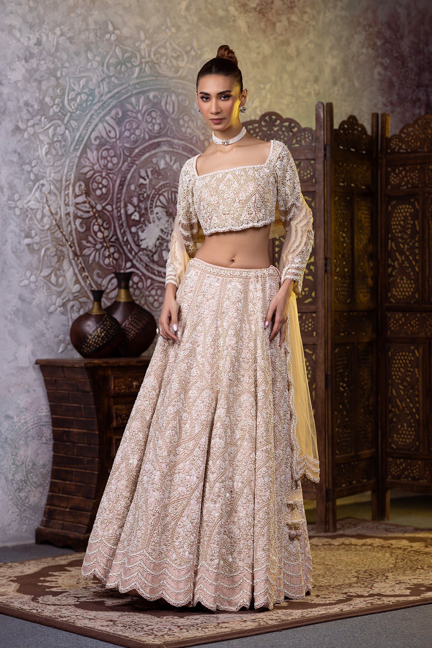 Silk blush pearl lehenga with dupatta