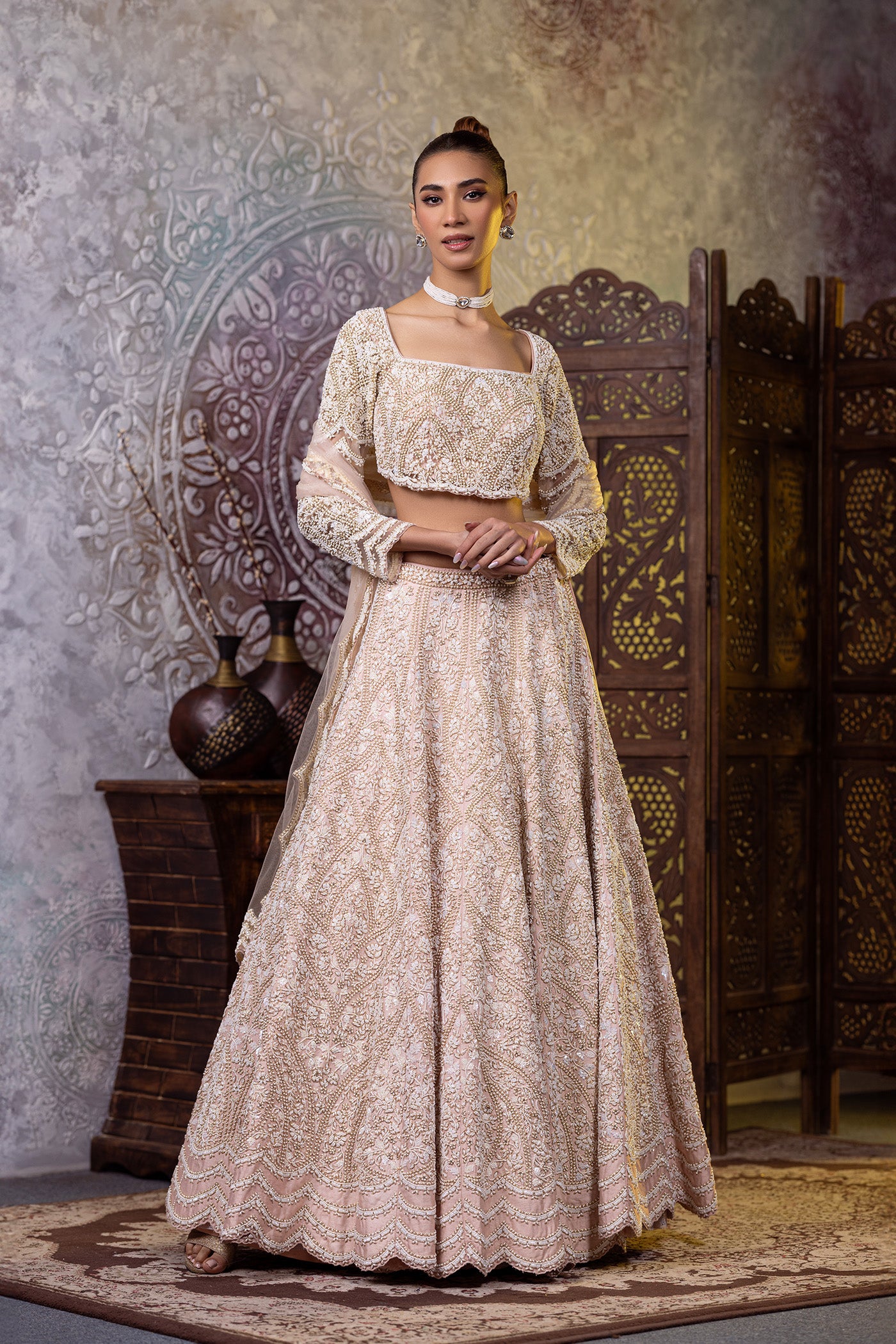 Silk blush pearl lehenga with dupatta