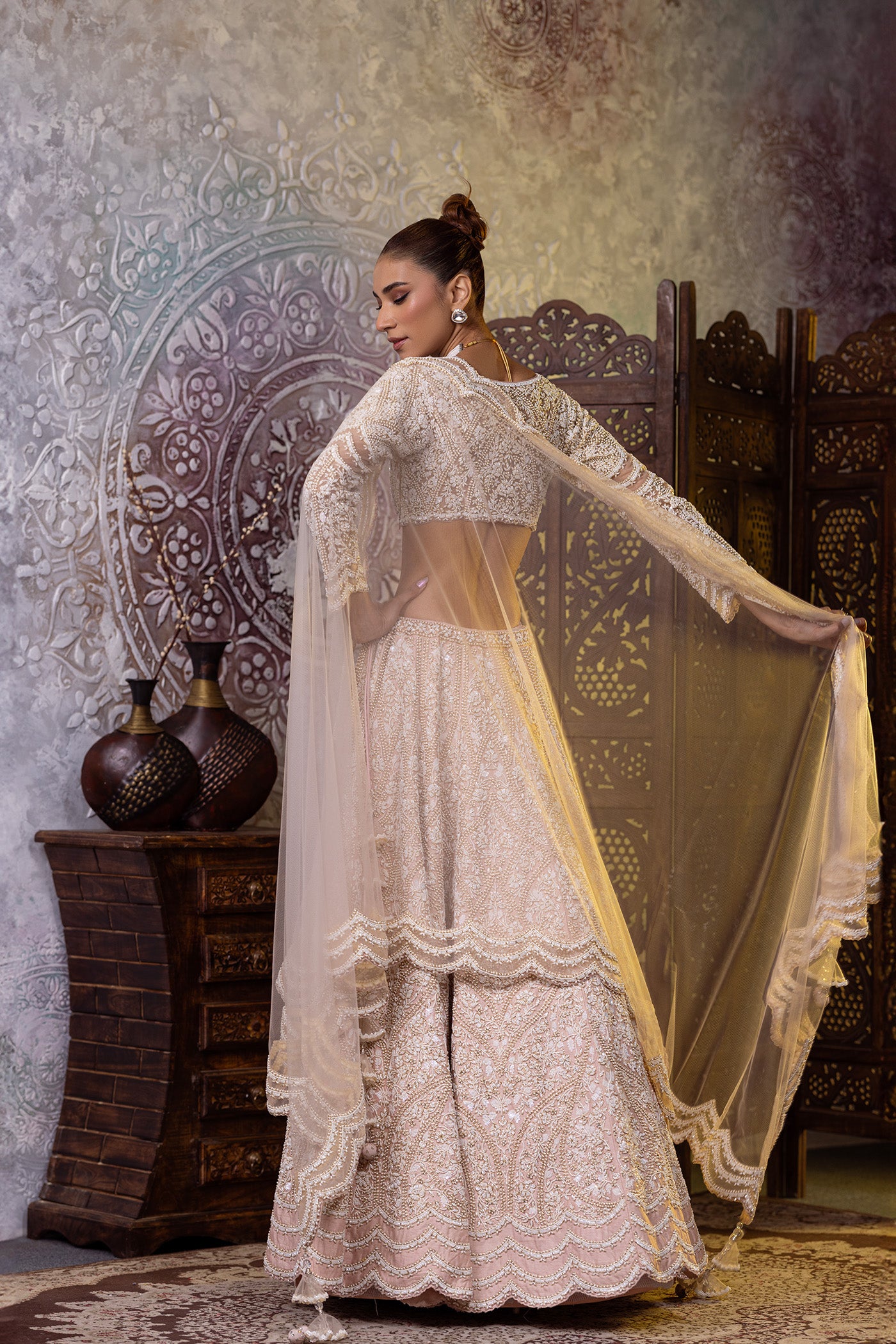 Silk blush pearl lehenga with dupatta