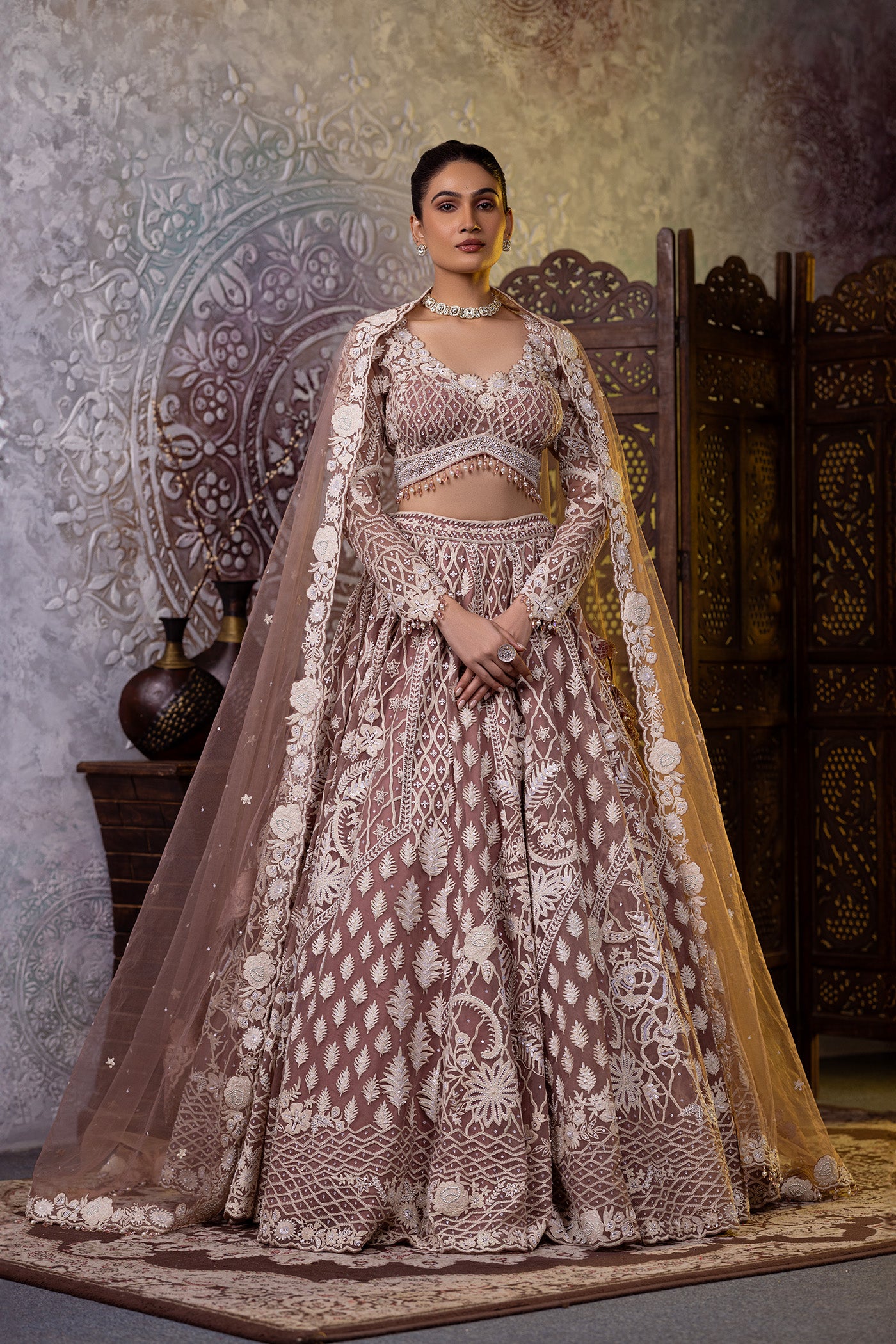 Net blush lehegna choli with dupatta