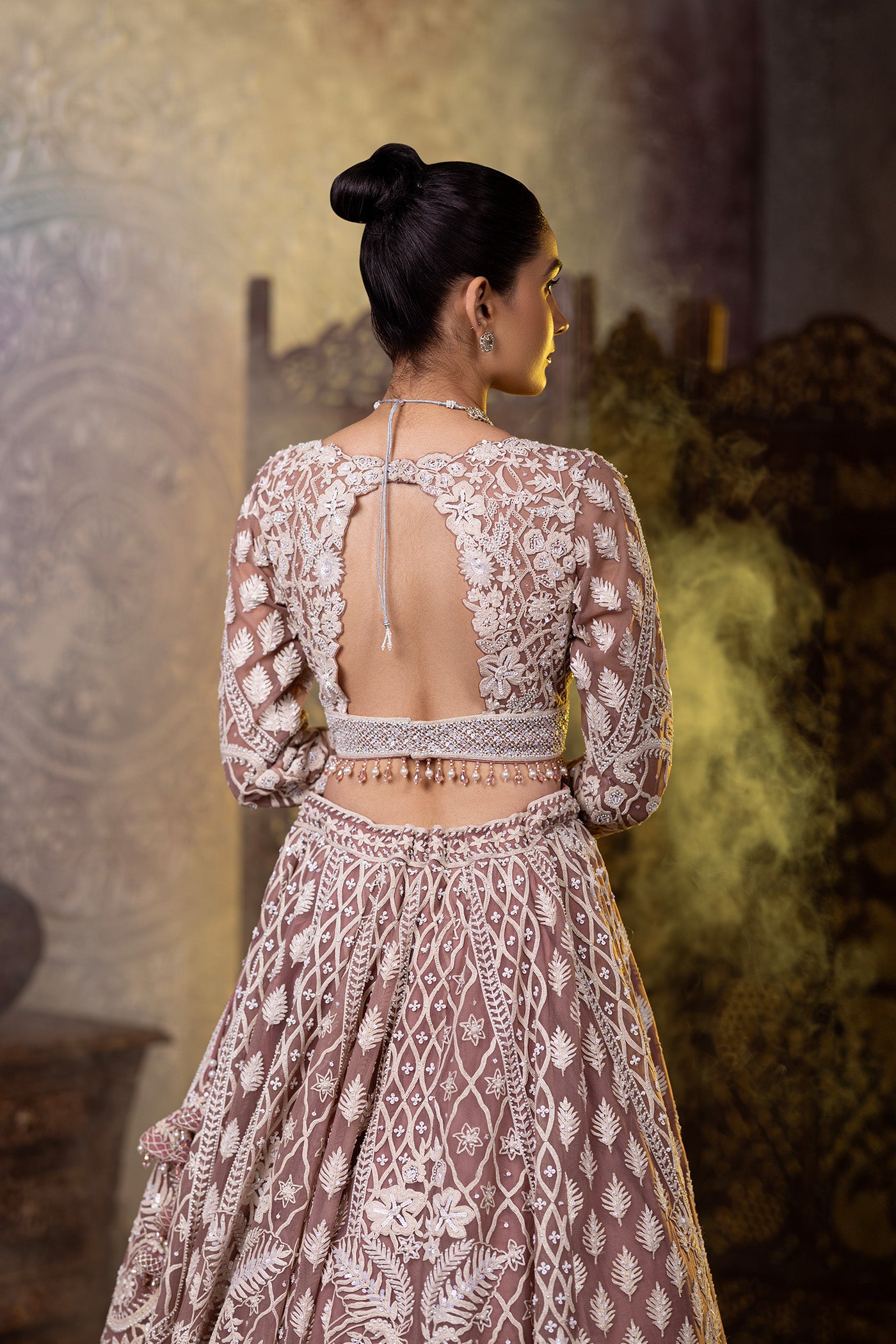Net blush lehenga choli with dupatta